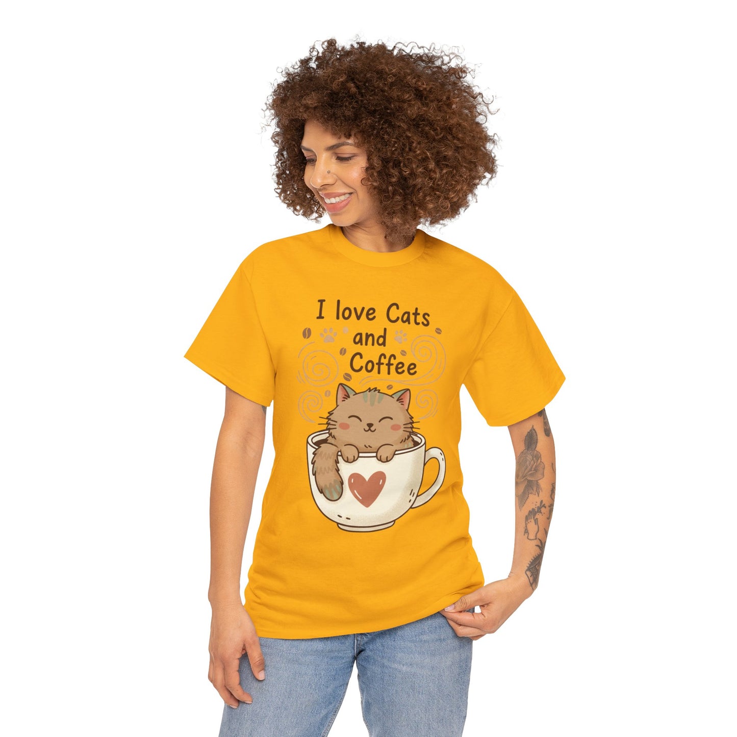 Cat and Coffee T‑Shirt — "I Love Cats and Coffee" Cute Cat in Mug Tee