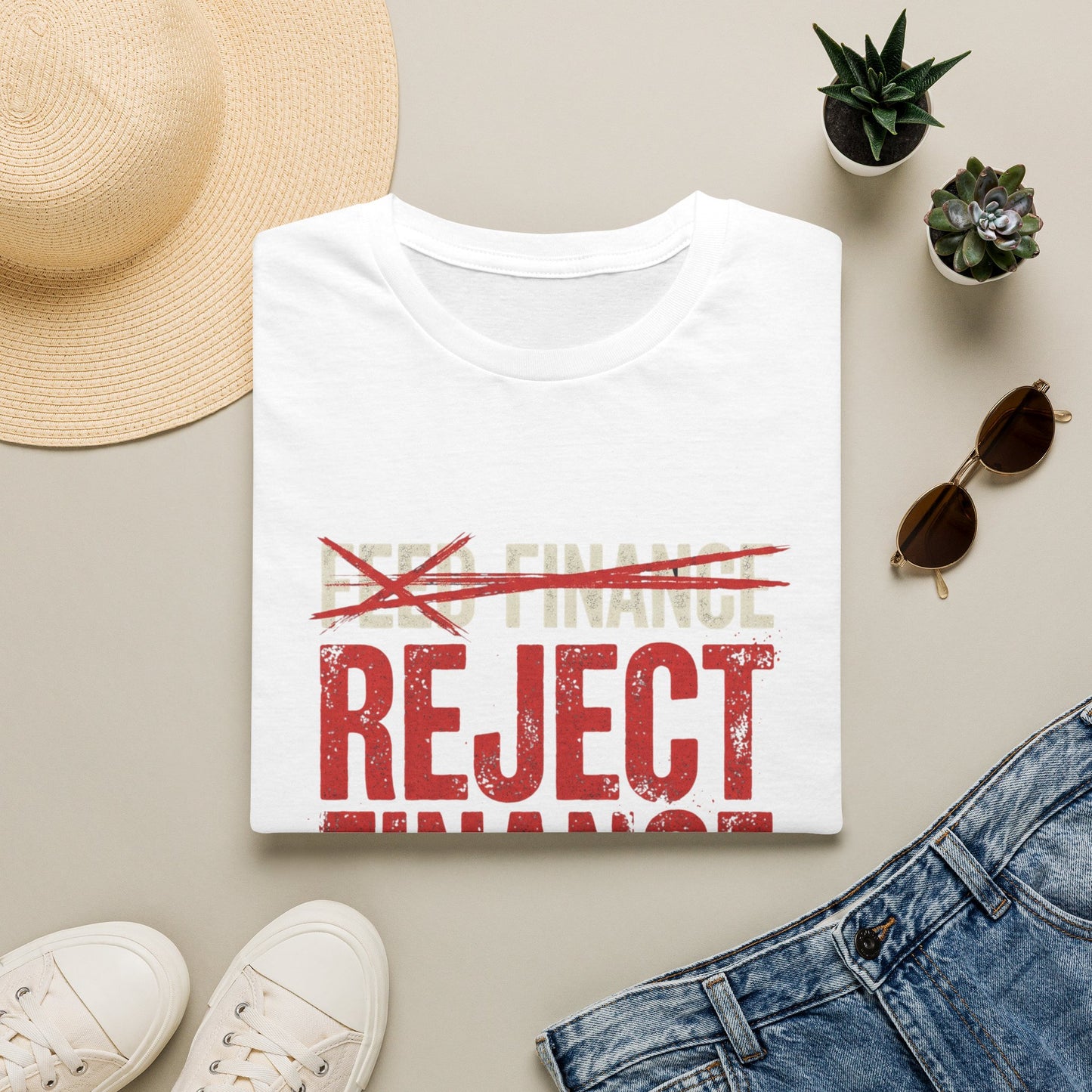 Reject Finance T-Shirt — Bold Red Protest Graphic Tee