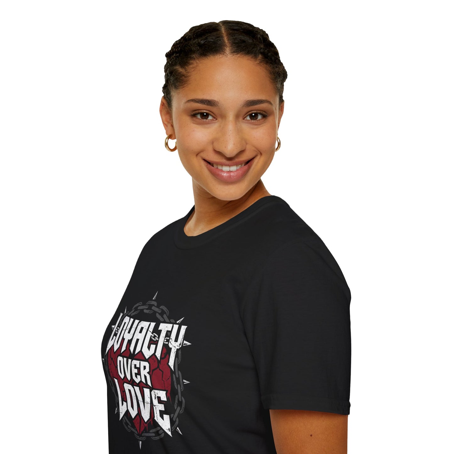 Loyalty Over Love T-Shirt — Edgy Heart & Chain Graphic Tee