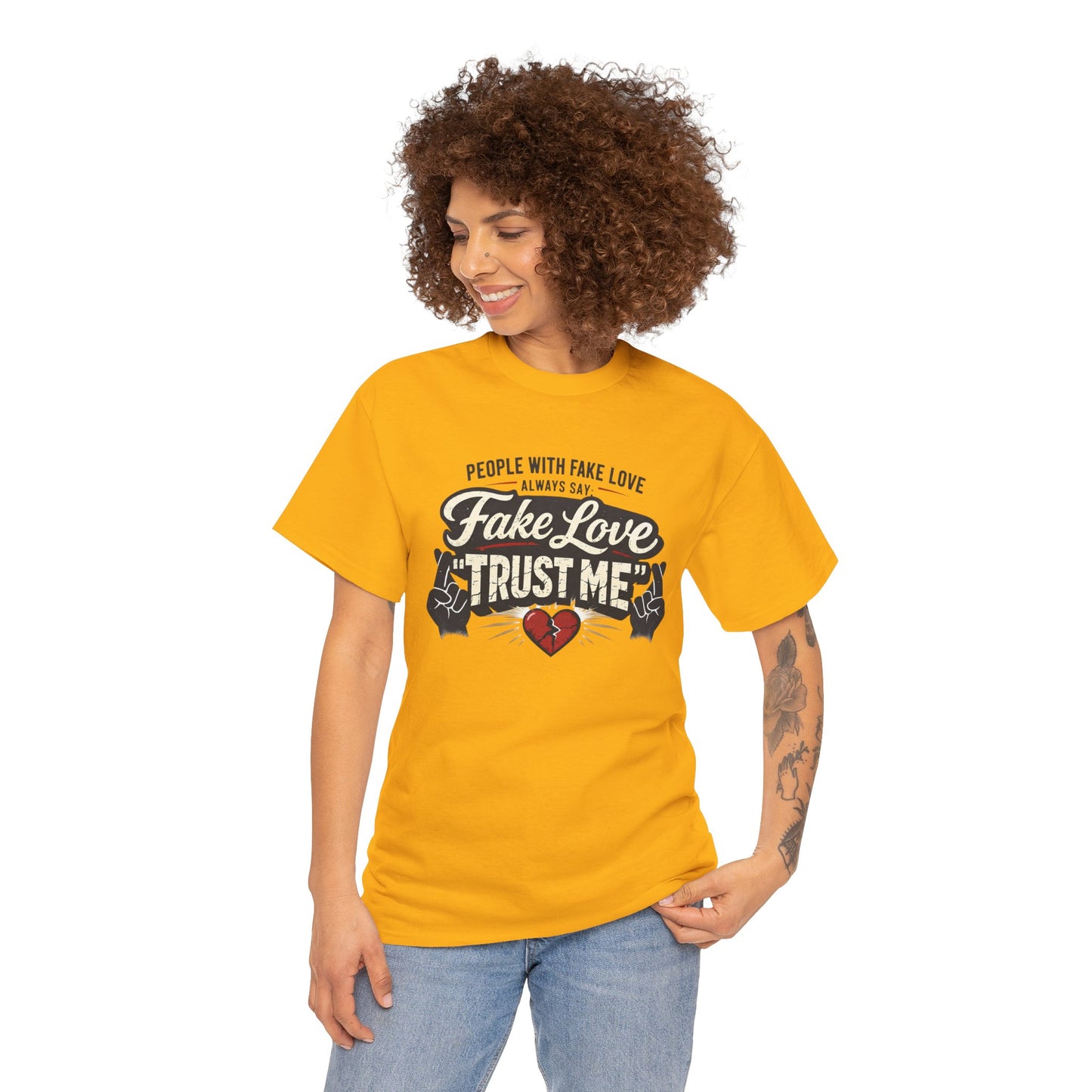 Fake Love Trust Me T-Shirt – Vintage Tattoo Heart Graphic Tee