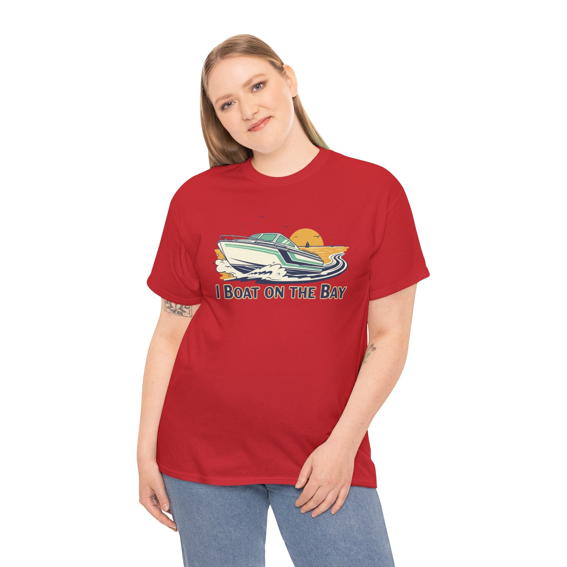 Boat on the Bay T-Shirt — Retro Motorboat Sunset Tee Printify