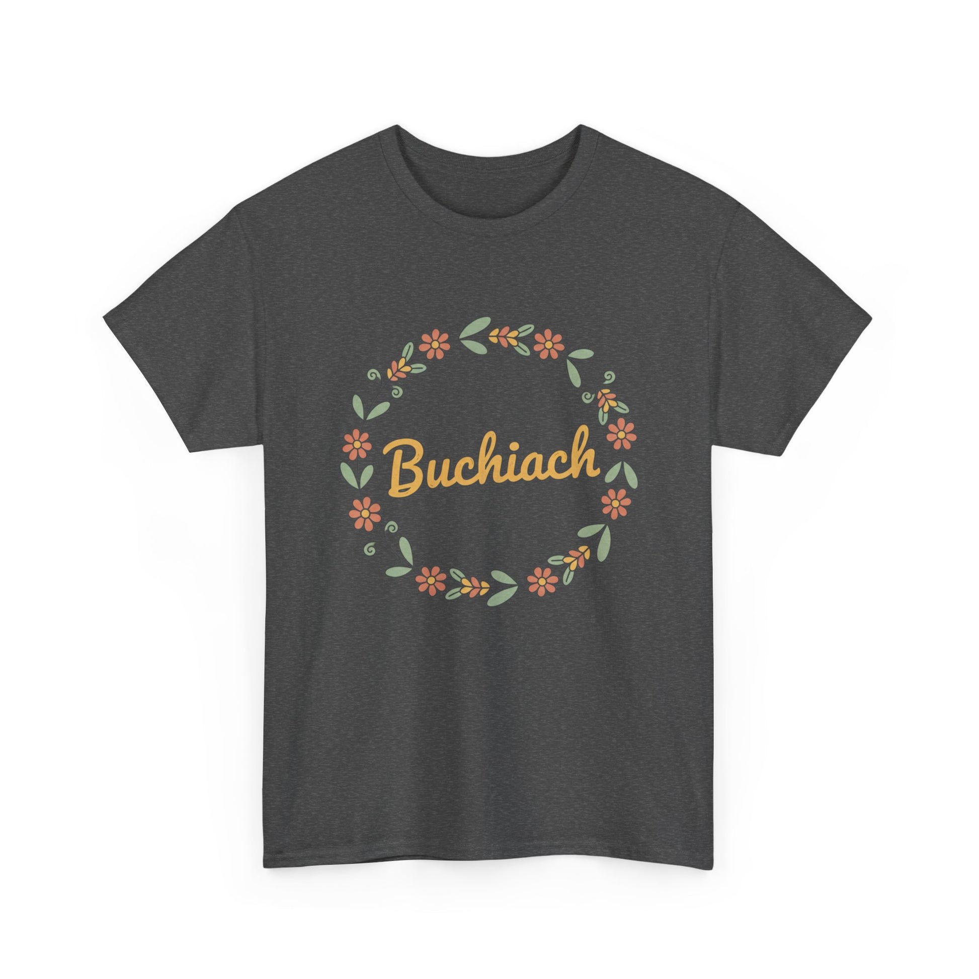 Buchiach Floral Wreath T-Shirt — Retro Script Garden Tee Printify