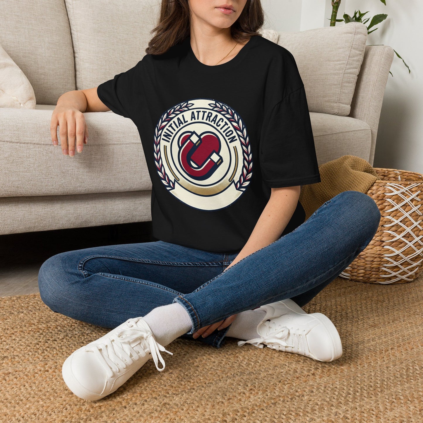 Initial Attraction T-Shirt — Retro Badge Heart Design