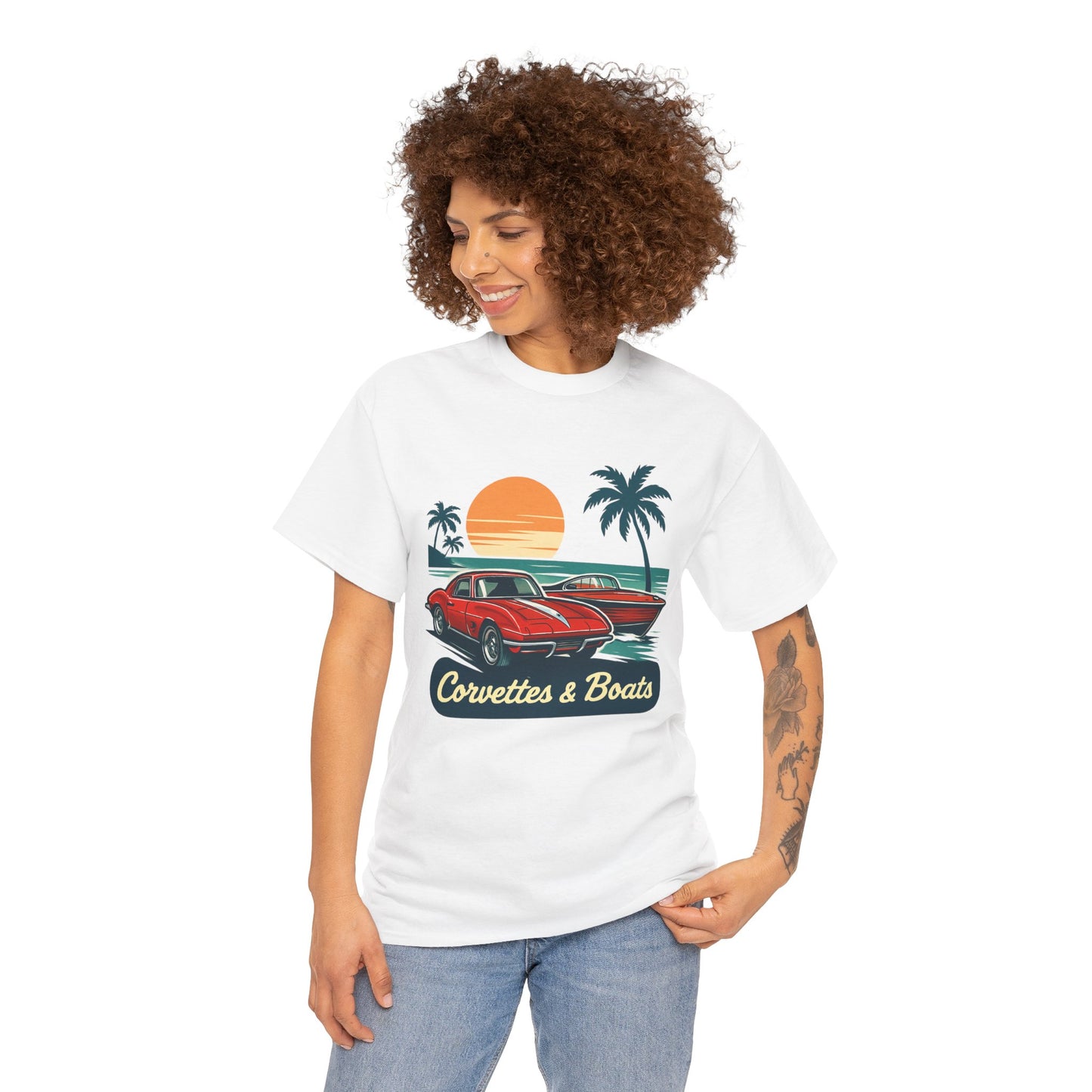 Corvettes & Boats Retro Sunset T‑Shirt