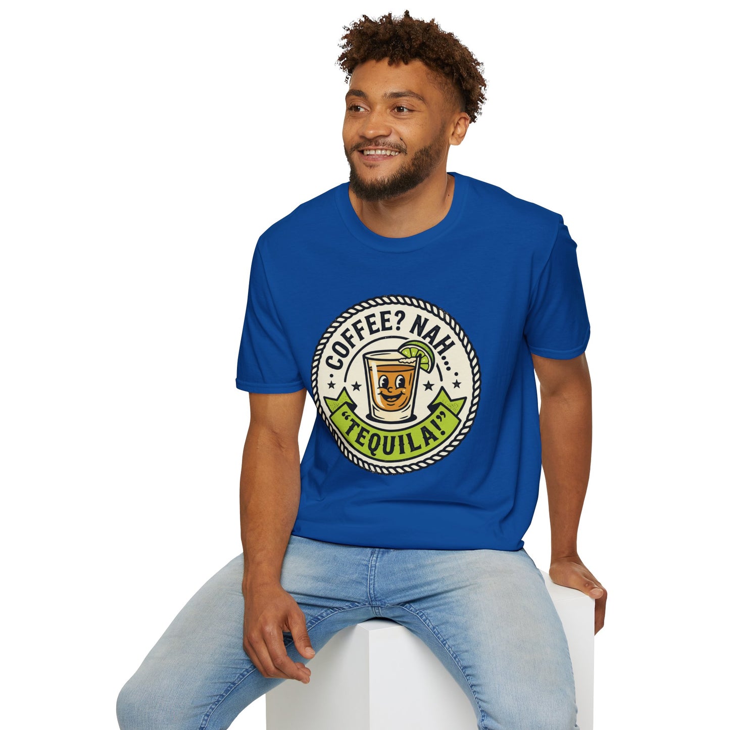 Coffee? Nah, Tequila! T-Shirt – Funny Shot Glass Graphic Tee for Party Lovers
