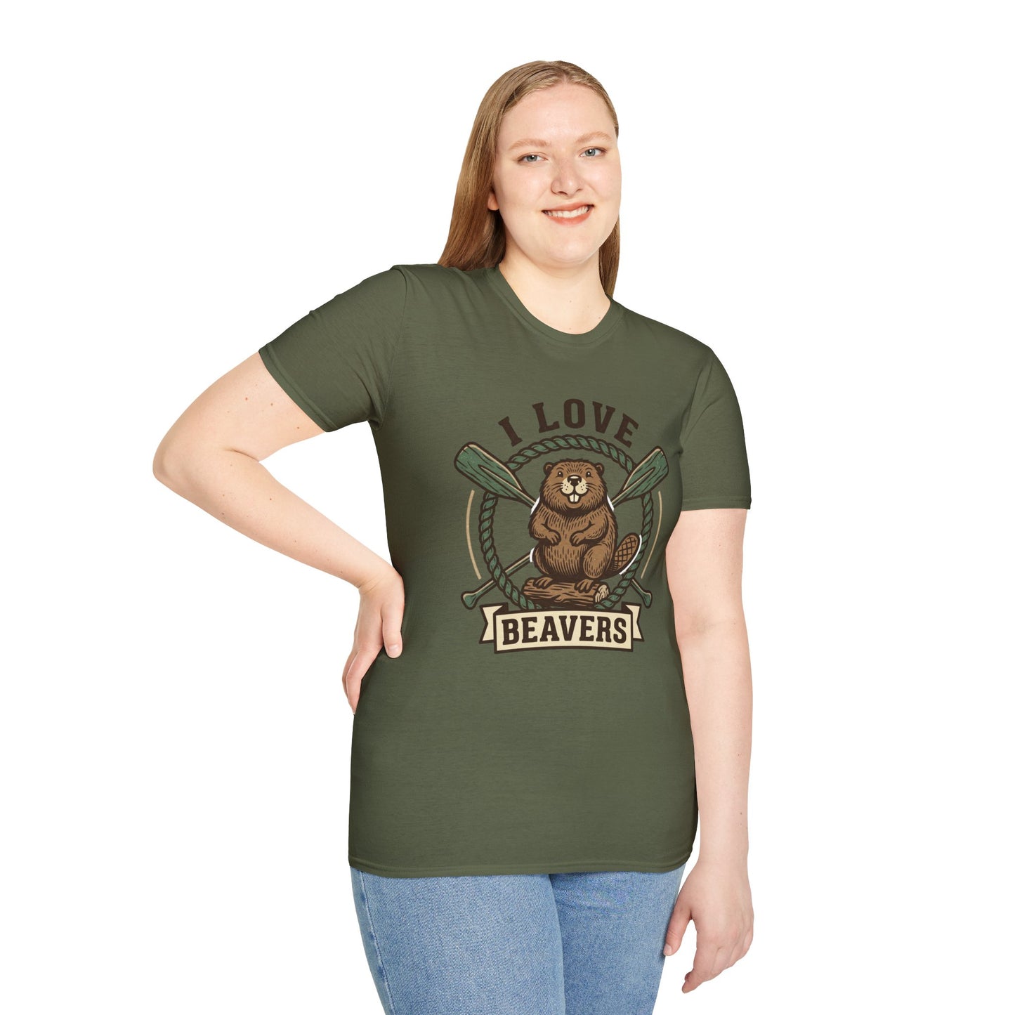 I Love Beavers T-Shirt — Cute Vintage Beaver Graphic Tee with Oars