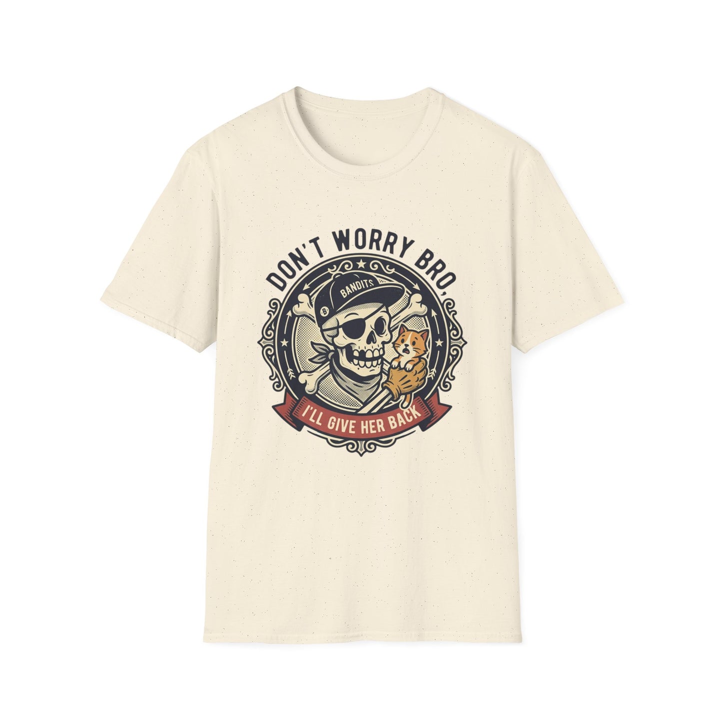 Skull & Cat T-Shirt — "Don't Worry Bro, I'll Give Her Back" Vintage Tee