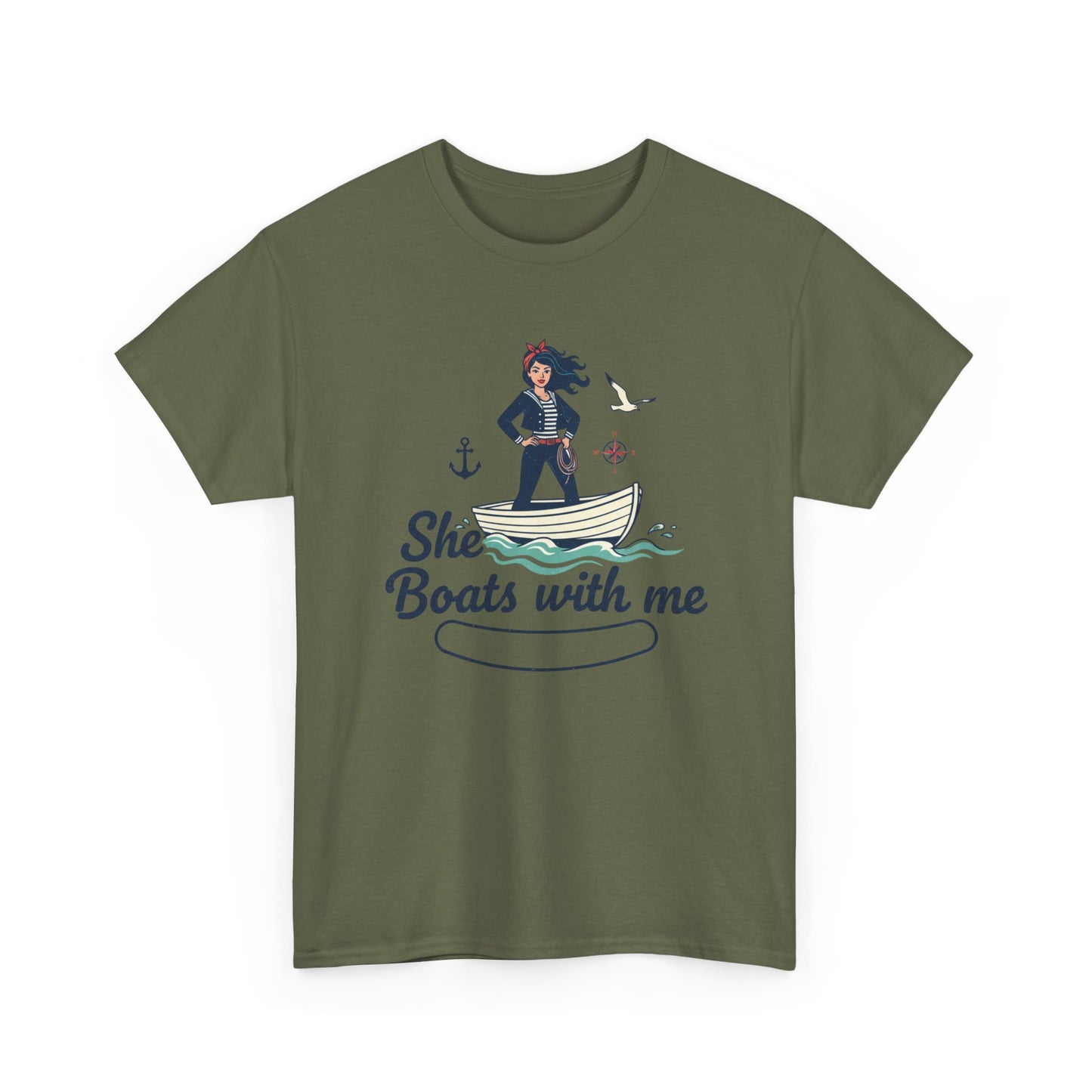 T-Shirt — "She Boats With Me" Nautical Couple Tee Printify