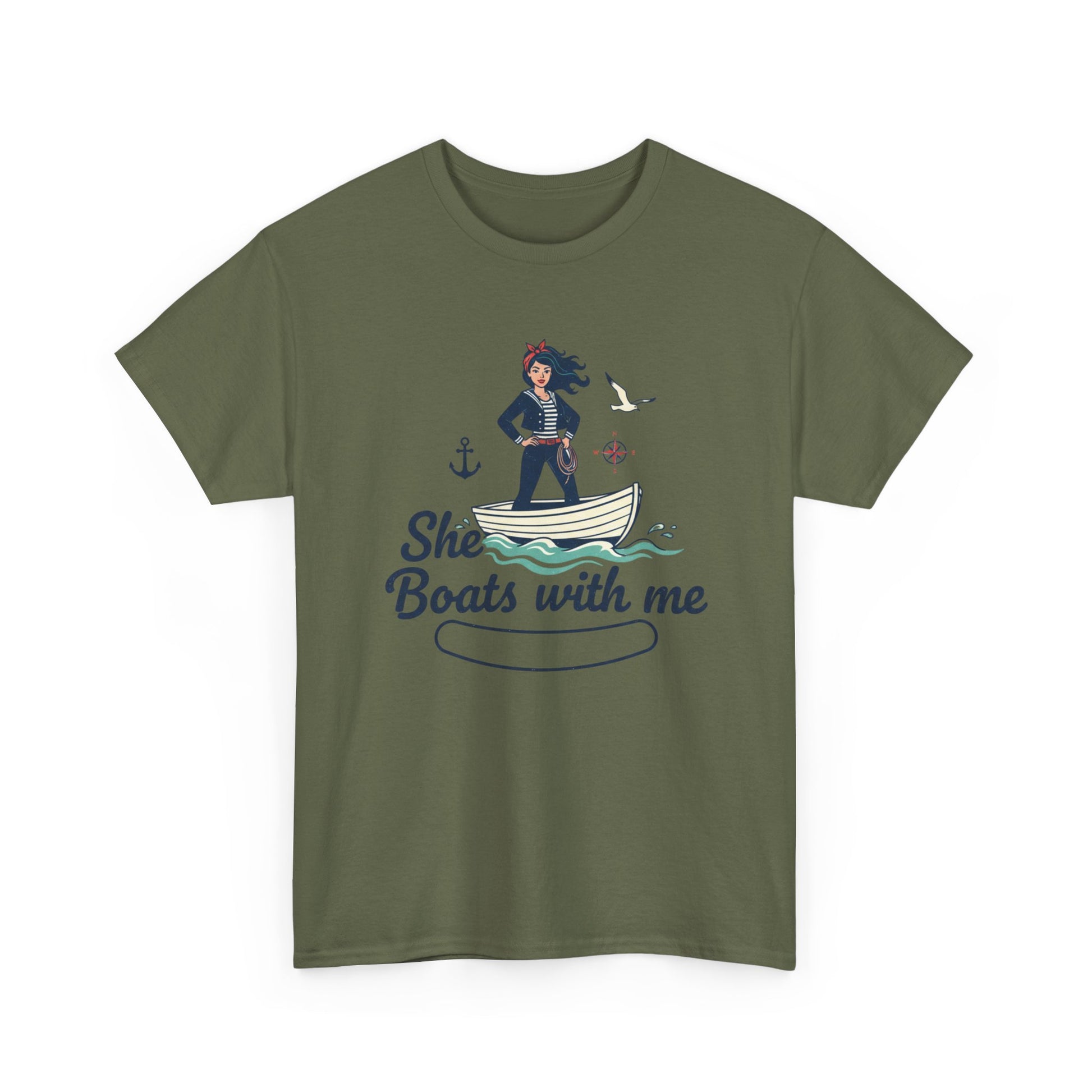 T-Shirt — "She Boats With Me" Nautical Couple Tee Printify