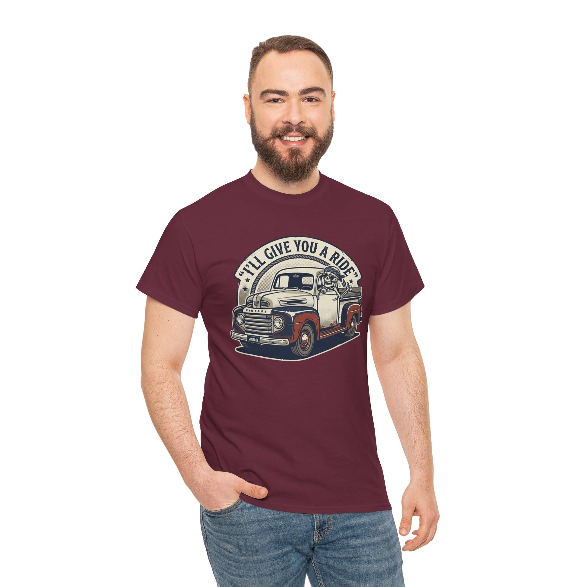 Vintage Pickup Truck T-Shirt — “I’ll Give You a Ride” Classic Retro Tee Printify