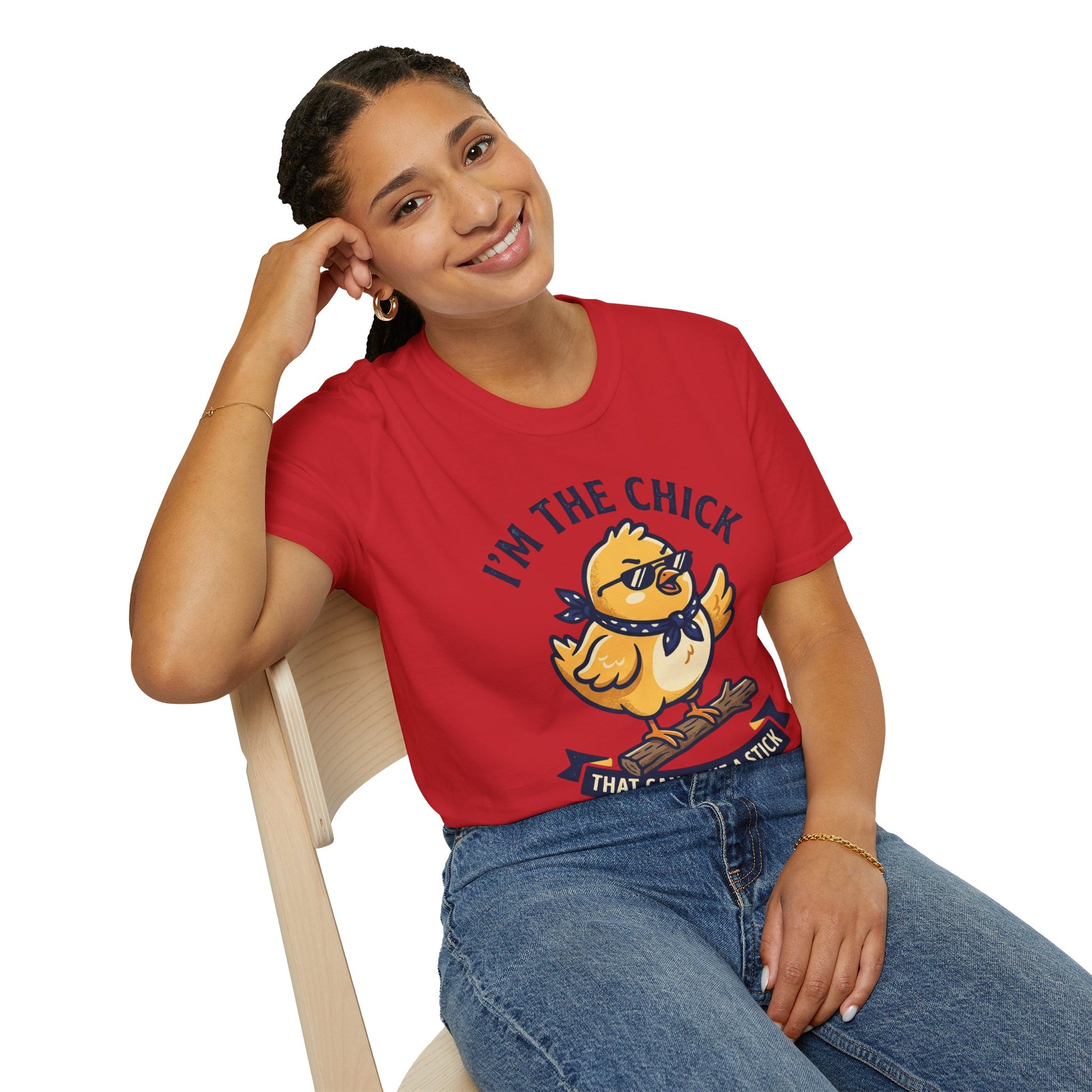 I’m the Chick That Can Take a Stick T-Shirt — Cute Tough Chick Graphic Tee Printify