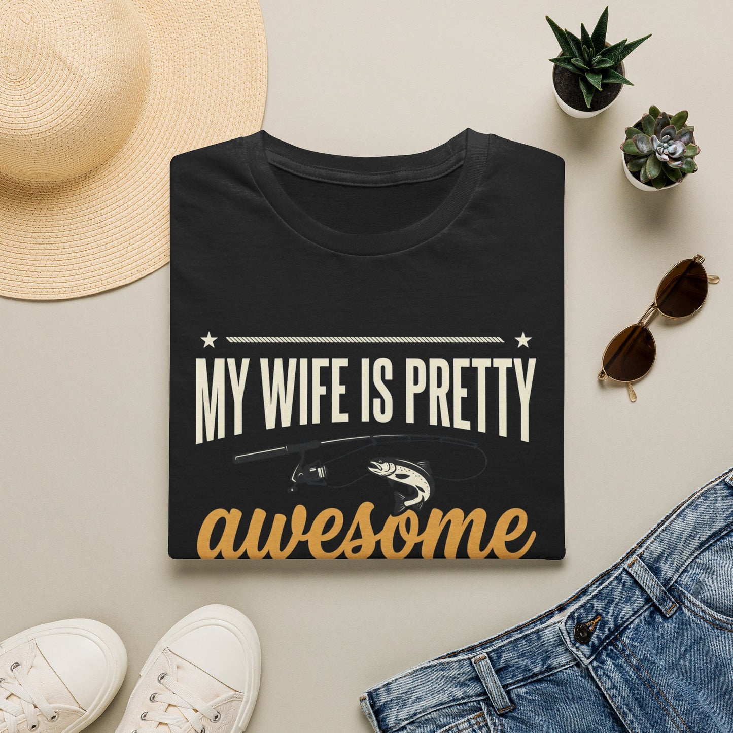 My Wife Is Pretty Awesome Fishing T-Shirt — Funny Husband Gift for Anglers