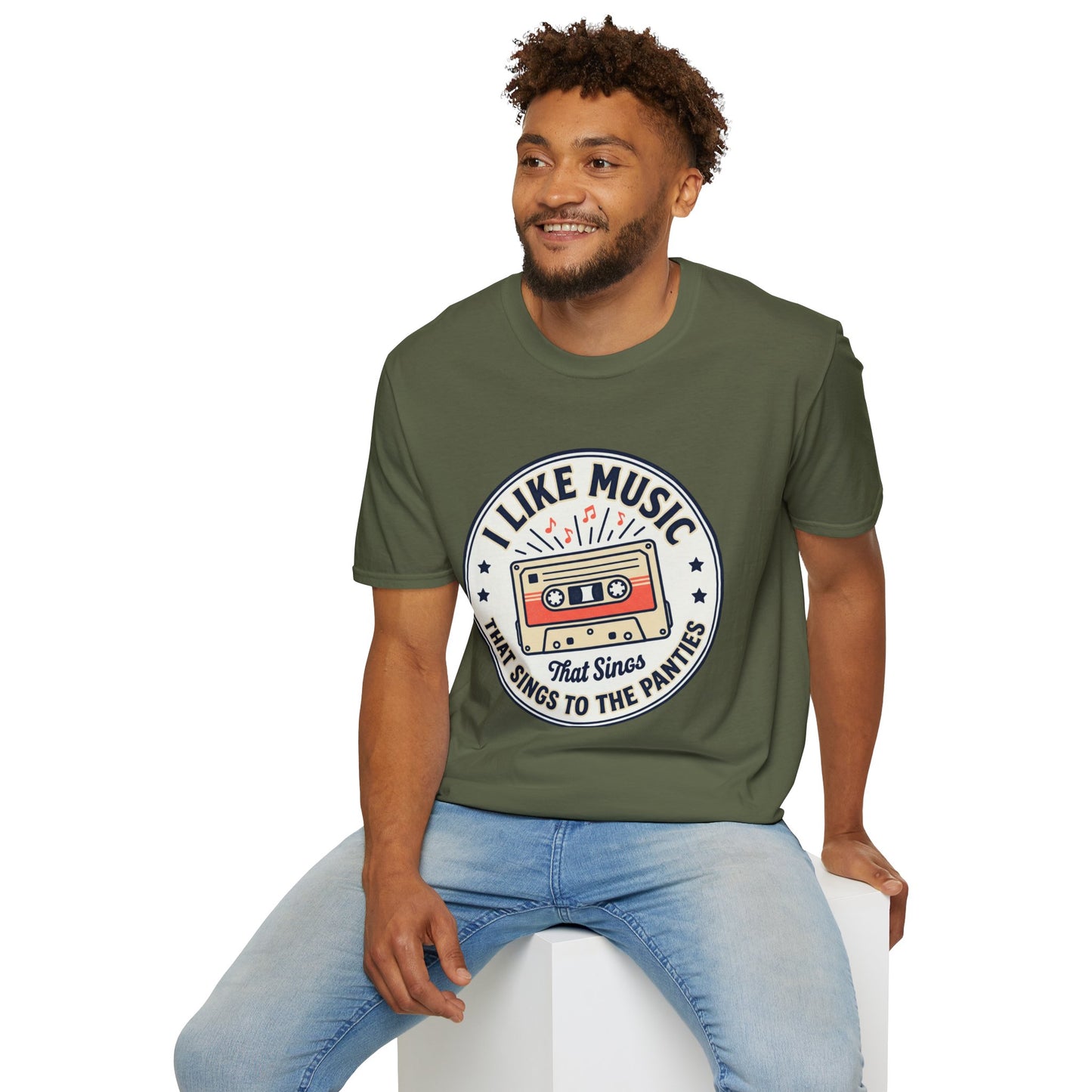 Retro Cassette T-Shirt — "I Like Music That Sings to the Pants" Vintage Music Tee