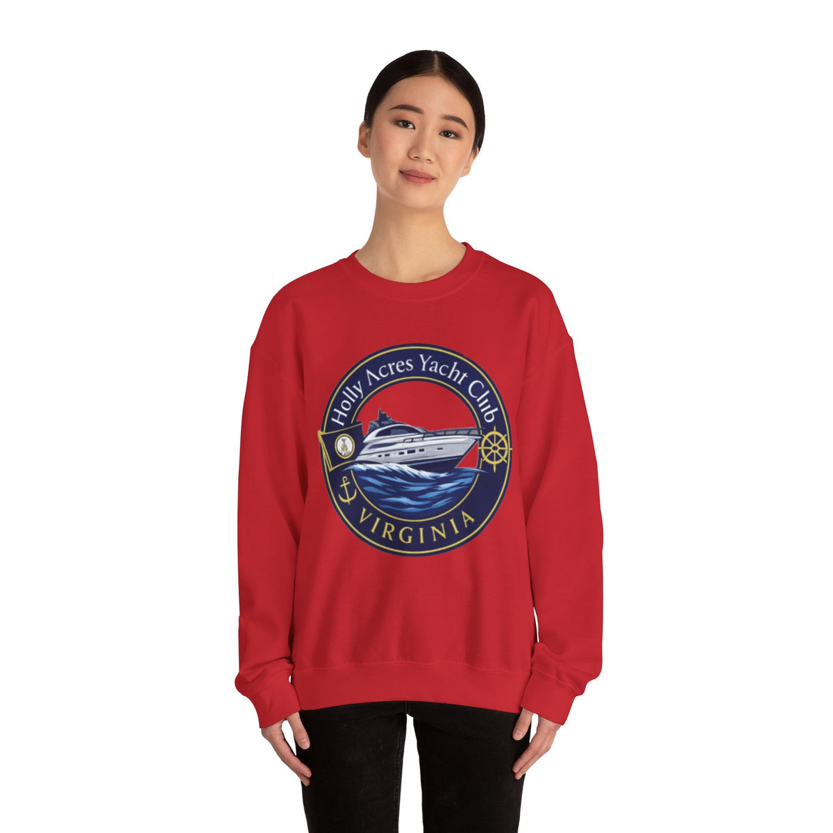 Virginia Yacht Club Crewneck Sweatshirt — "Holly Acres Yacht Club" Nautical Logo