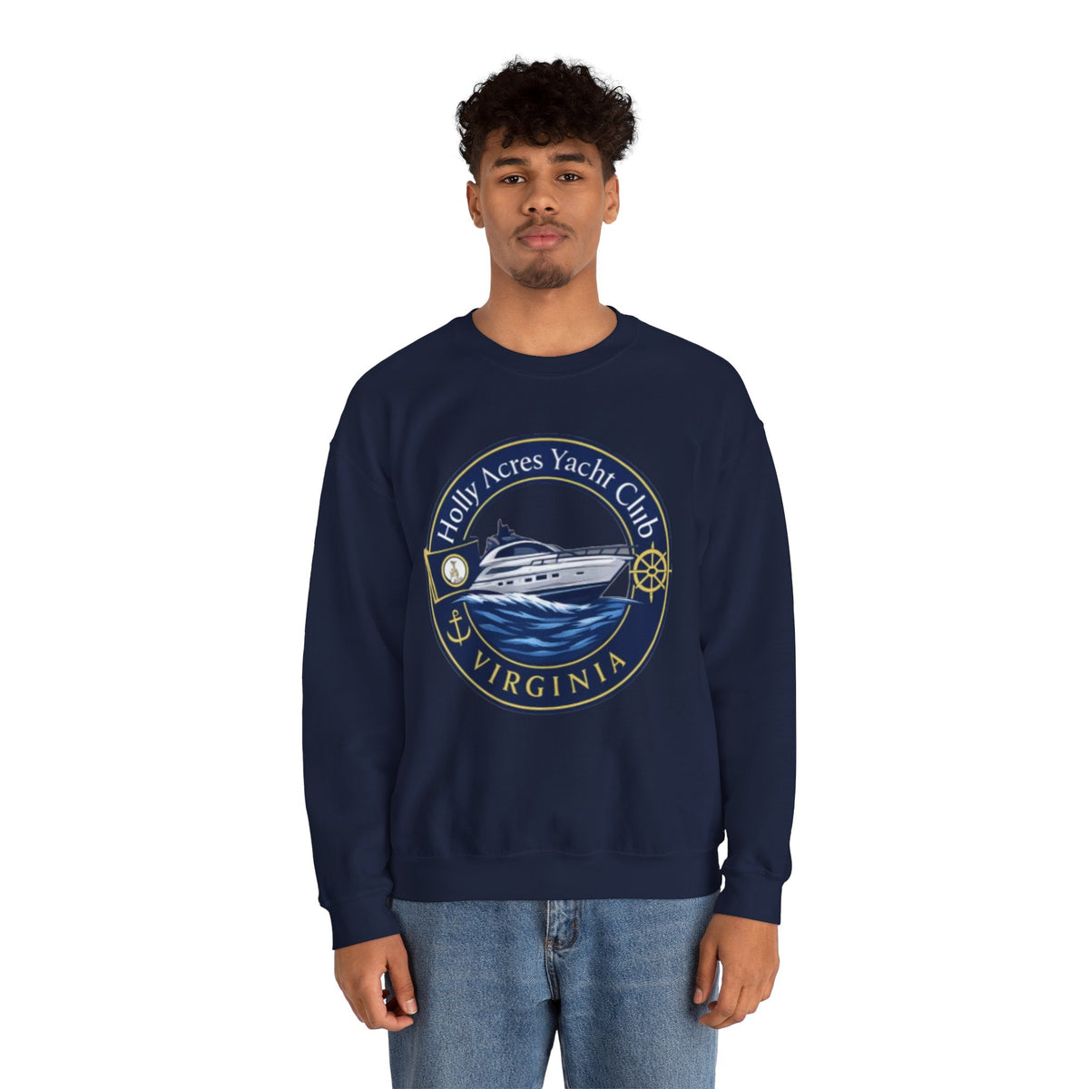 Virginia Yacht Club Crewneck Sweatshirt — "Holly Acres Yacht Club" Nautical Logo