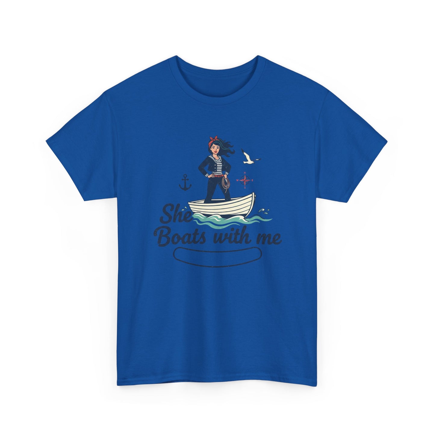 T-Shirt — "She Boats With Me" Nautical Couple Tee Printify