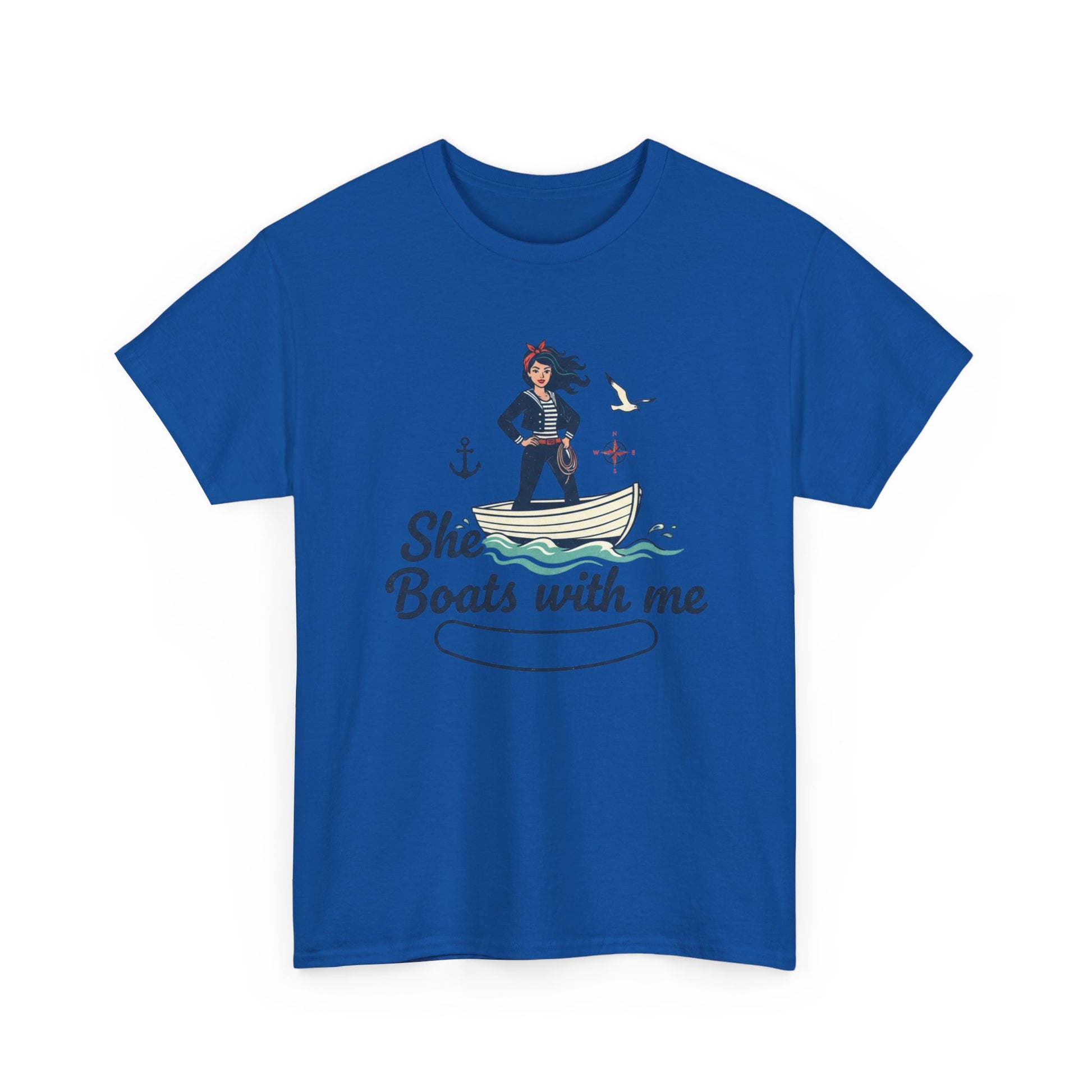T-Shirt — "She Boats With Me" Nautical Couple Tee Printify
