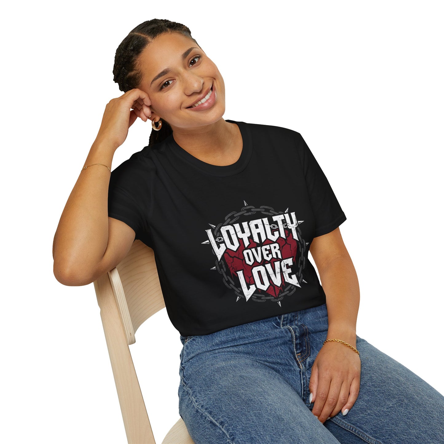 Loyalty Over Love T-Shirt — Edgy Heart & Chain Graphic Tee