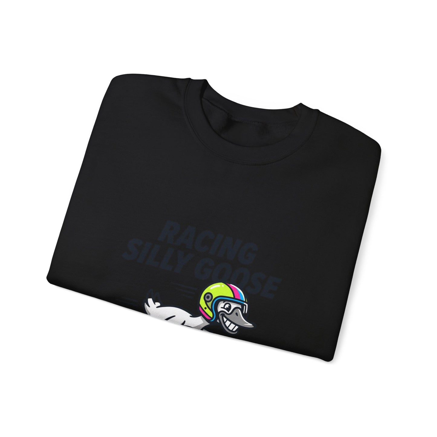 Racing Silly Goose Sweatshirt | motorsport parody, checkered pit crew vibe