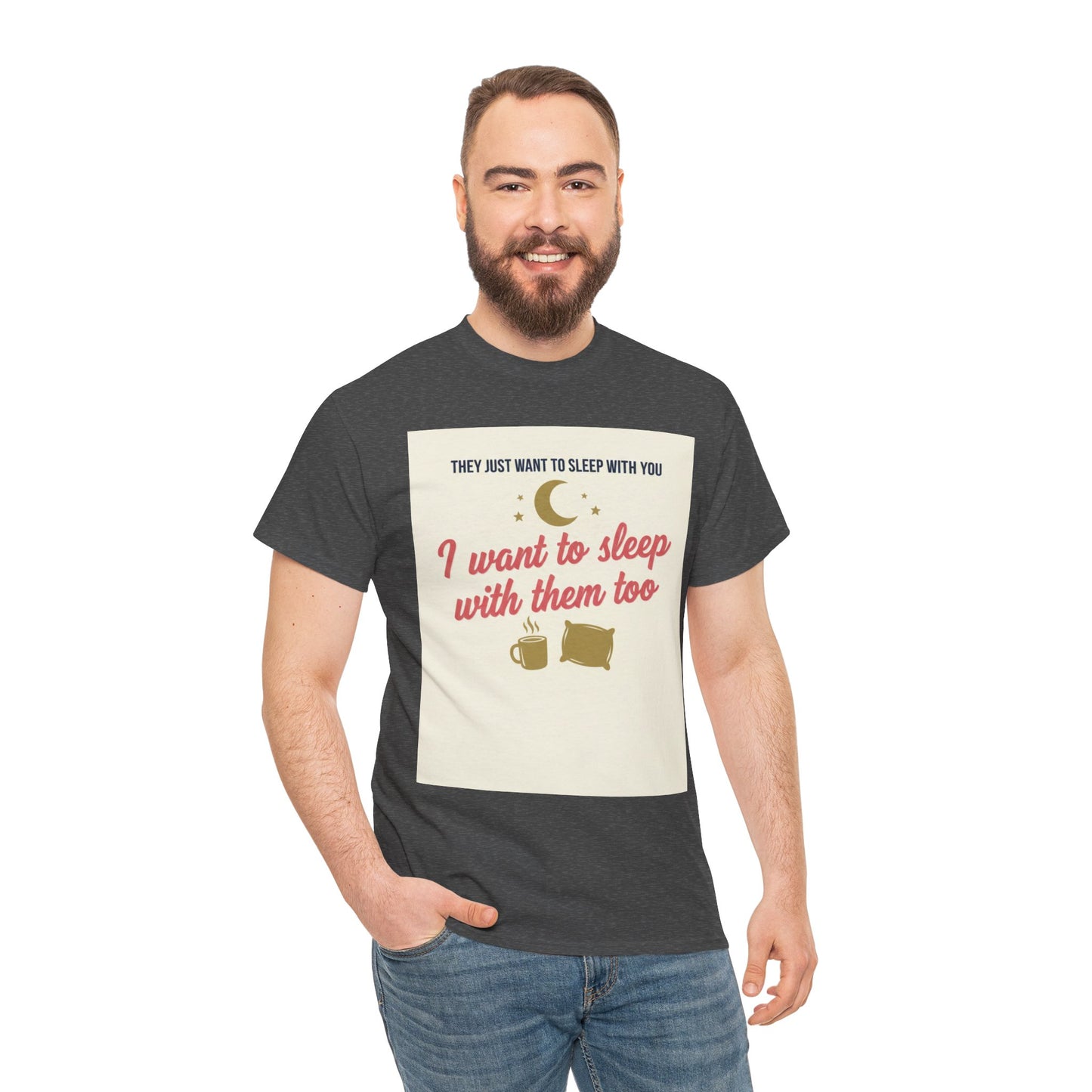 Sleepy Cats T-Shirt — "I Want to Sleep with Them Too" Cute Nighttime Pet Tee
