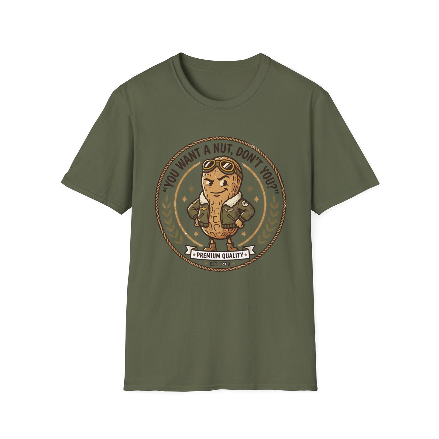 Vintage Mascot Peanut T-Shirt — "You Want a Nut, Don't You?" Retro Graphic Tee Printify