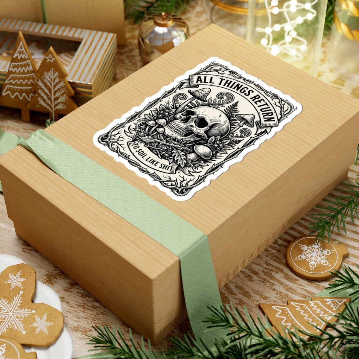 Skull & Mushrooms Sticker | Gothic Botanicals kiss-cut sticker