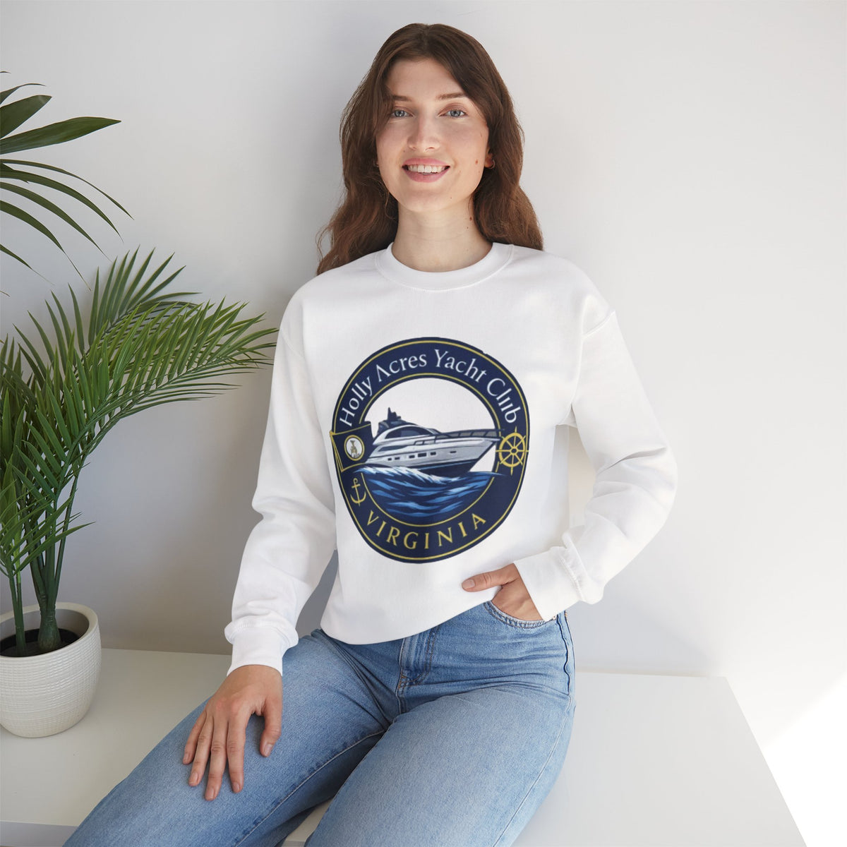Virginia Yacht Club Crewneck Sweatshirt — "Holly Acres Yacht Club" Nautical Logo