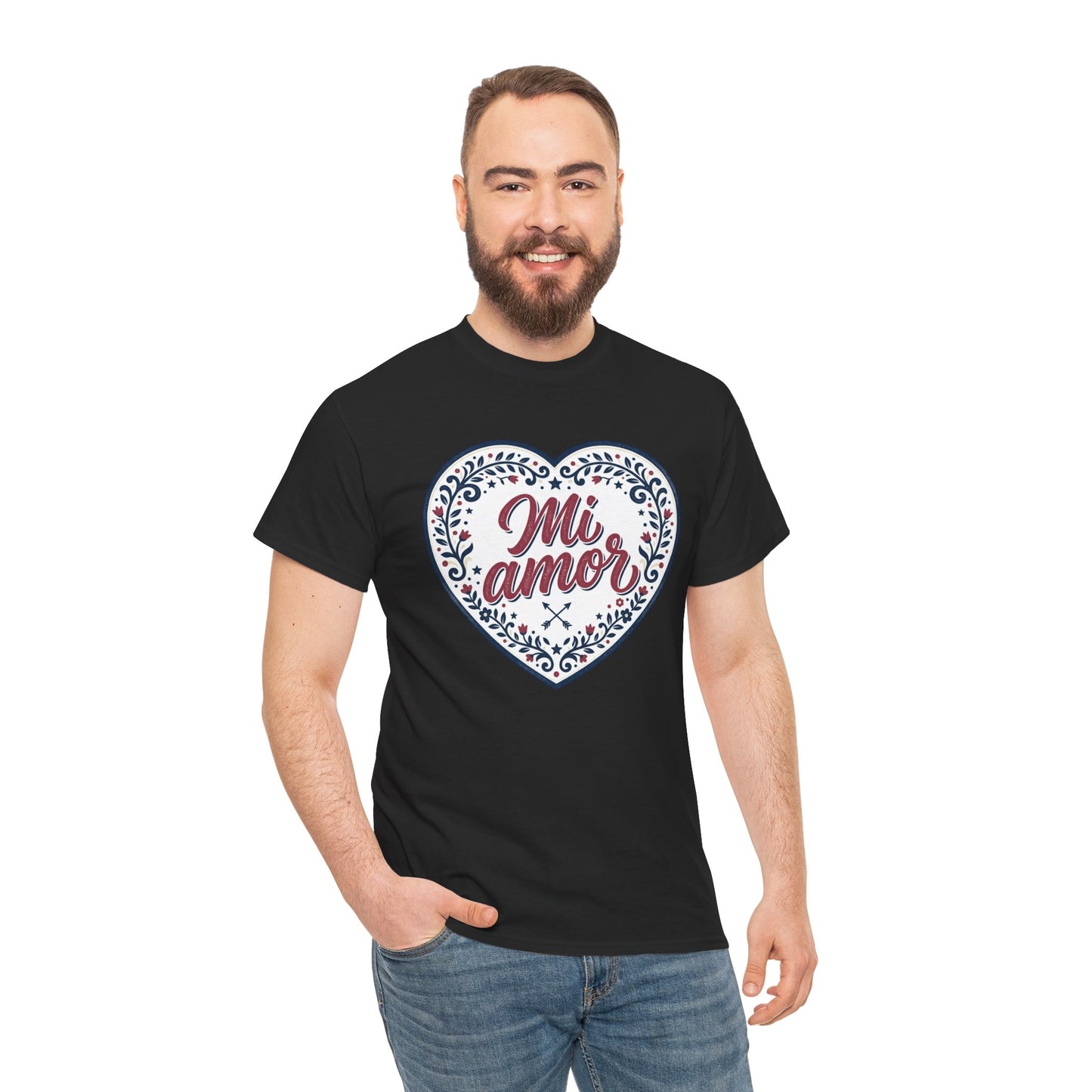 Mi Amor Heart T-Shirt — Romantic Floral Graphic Tee for Valentine’s Day