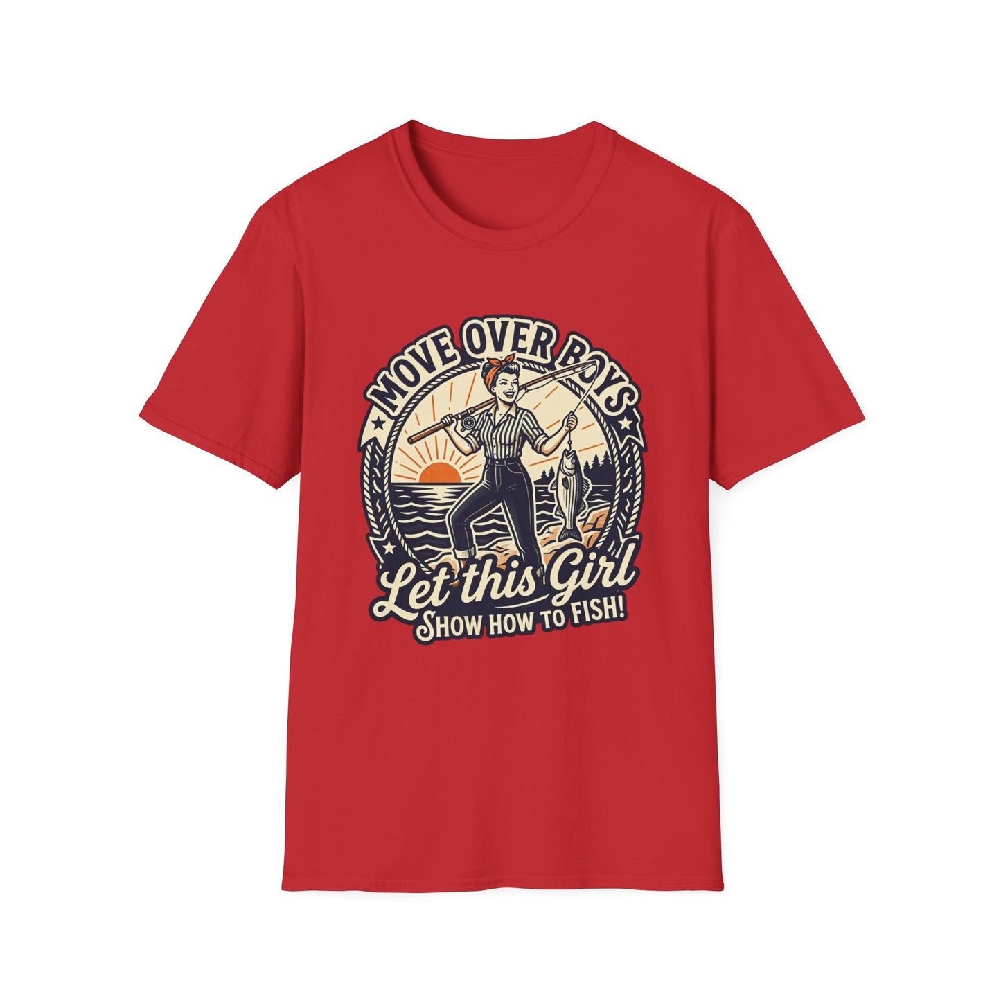 "Move Over Boys, Let This Girl Show How to Fish" Vintage Design - Fishing T-Shirt