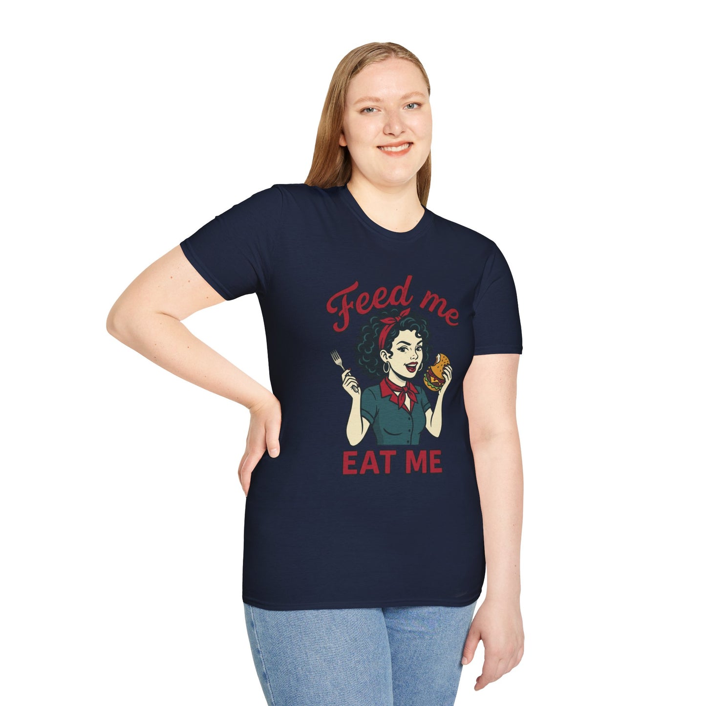 Feed Me Eat Me T-Shirt — Retro Pinup Burger Graphic Tee Printify