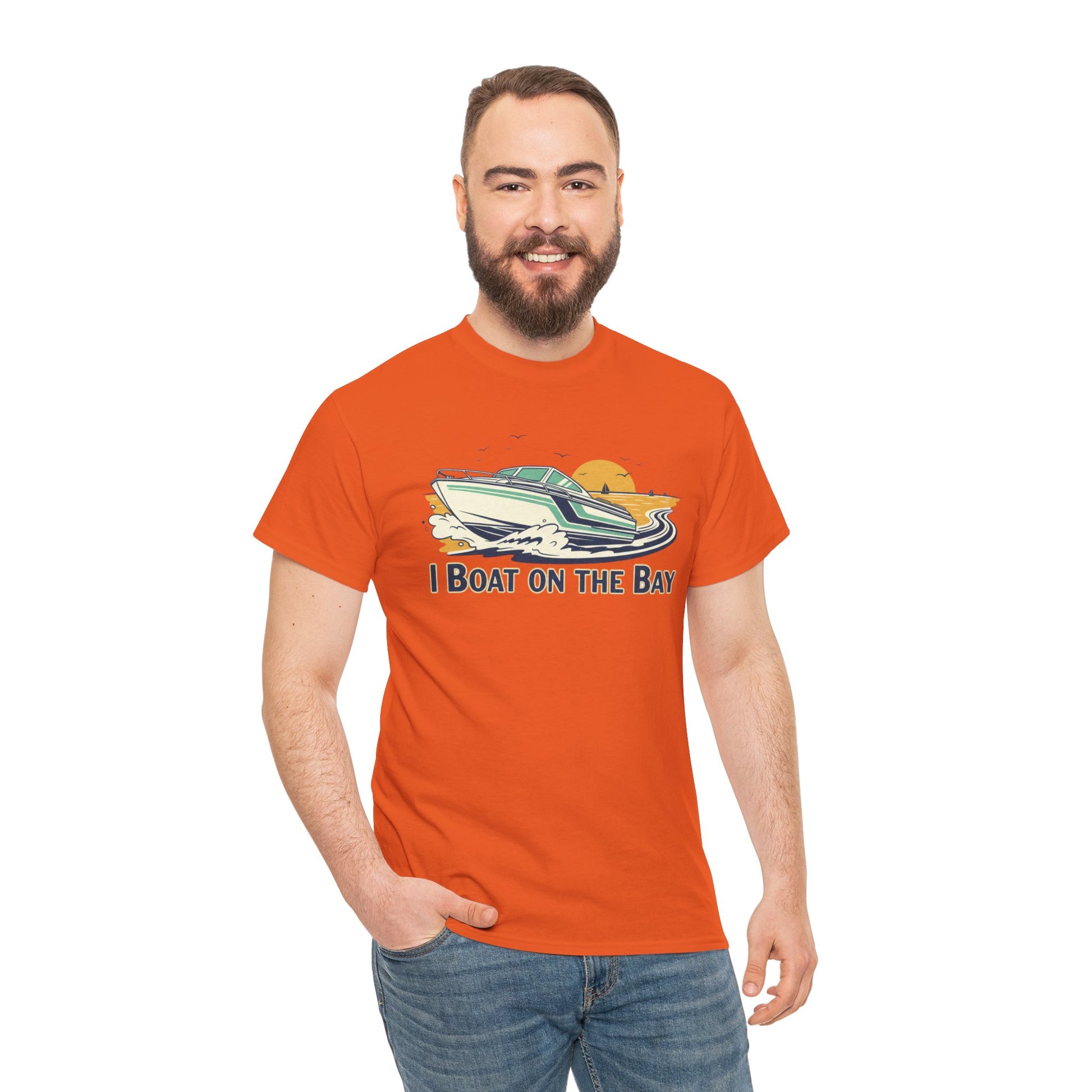 Boat on the Bay T-Shirt — Retro Motorboat Sunset Tee Printify