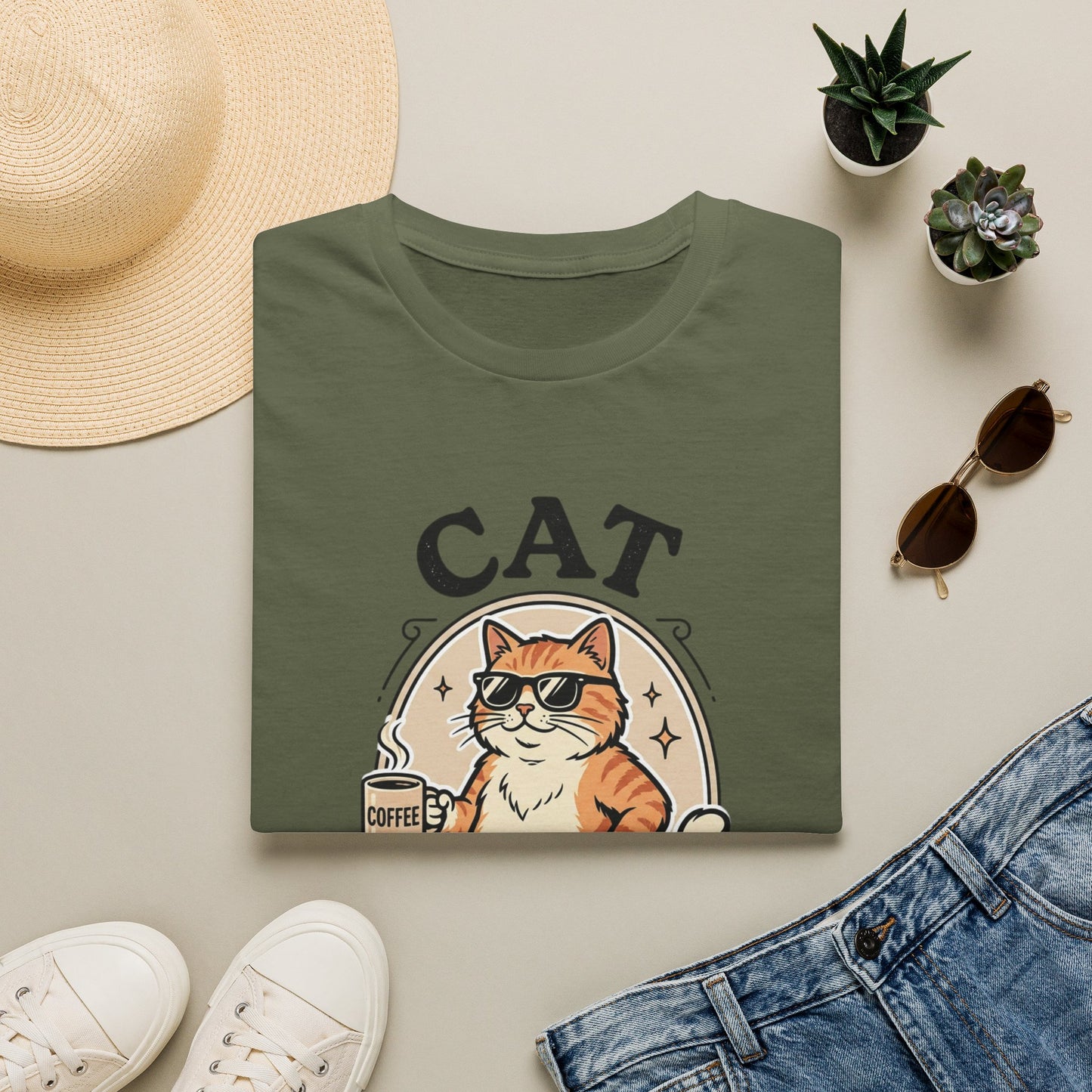 Cat Dad T‑Shirt — Cool Cat with Coffee Graphic Tee