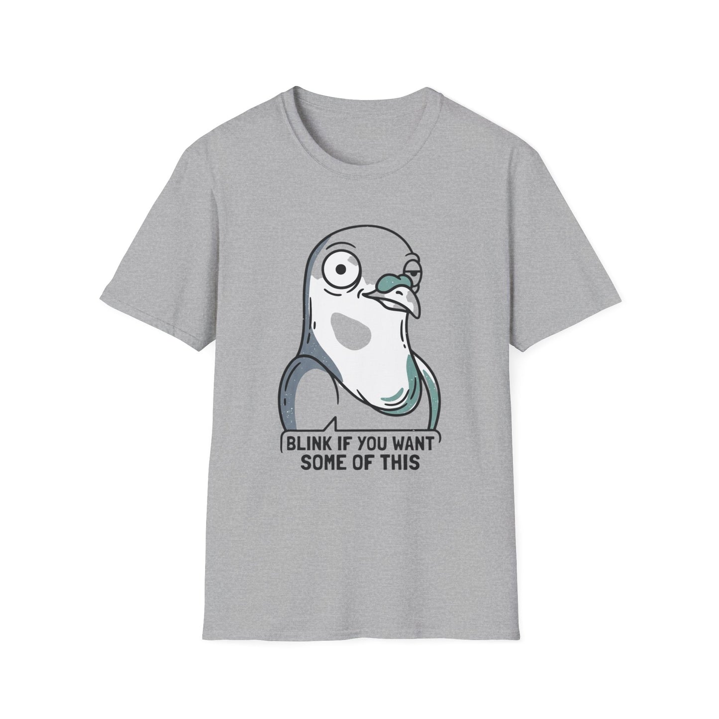 Pigeon Meme T‑Shirt — “Blink If You Want Some Of This” Funny Graphic Tee