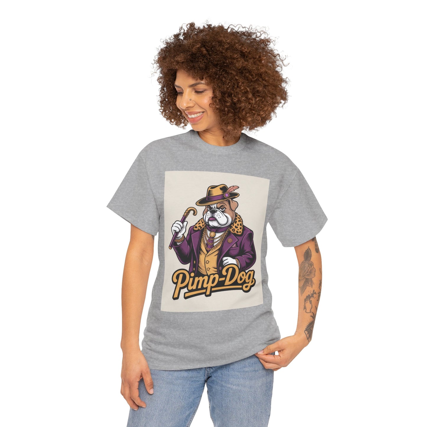 Pimp-Dog Graphic Tee — Retro Bulldog Character Shirt Printify
