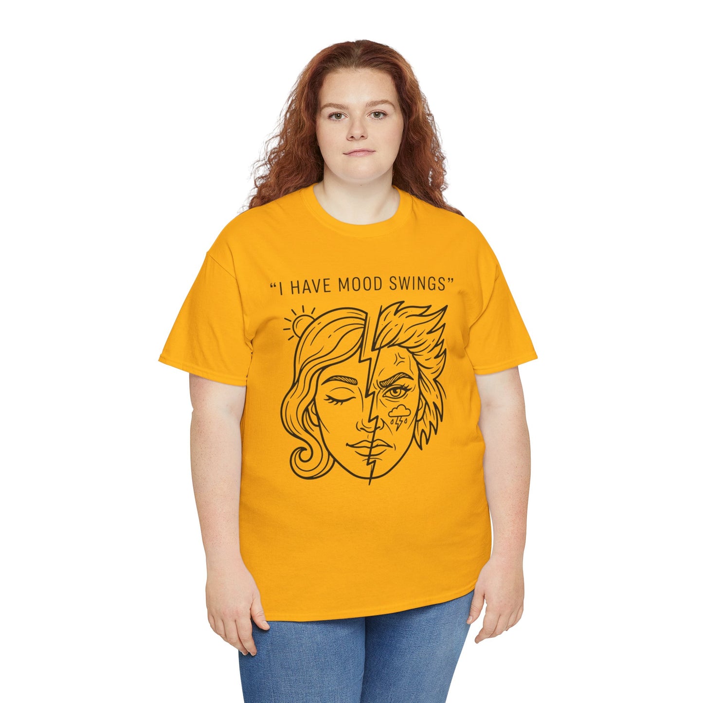 Mood Swings Graphic Tee — Split Face Line Art "I Have Mood Swings" T-Shirt Printify