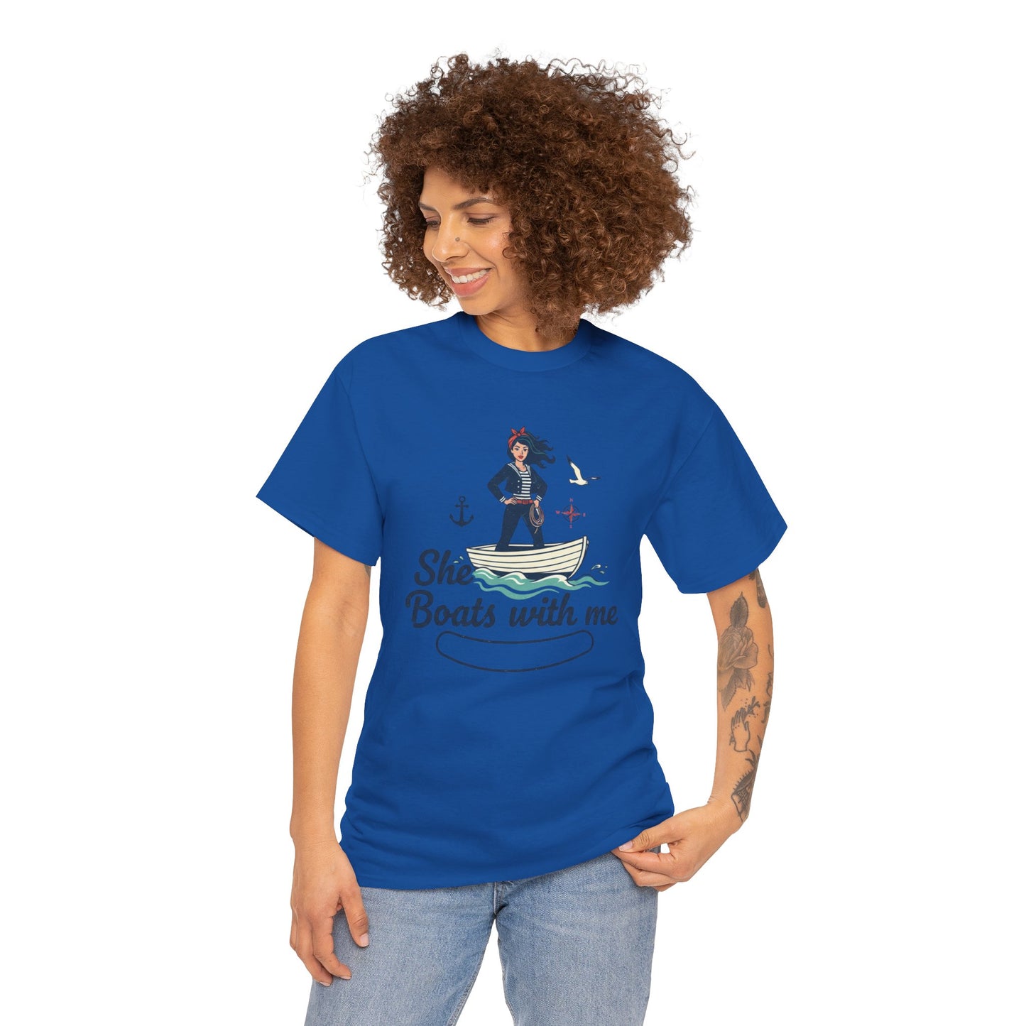 T-Shirt — "She Boats With Me" Nautical Couple Tee Printify