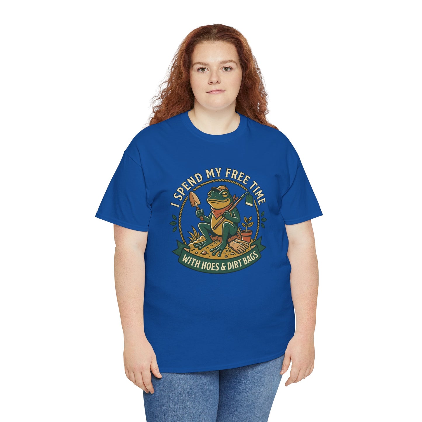 Gardening Frog T-Shirt — "I Spend My Free Time With Hoes & Dirt Bags" Funny Garden Tee