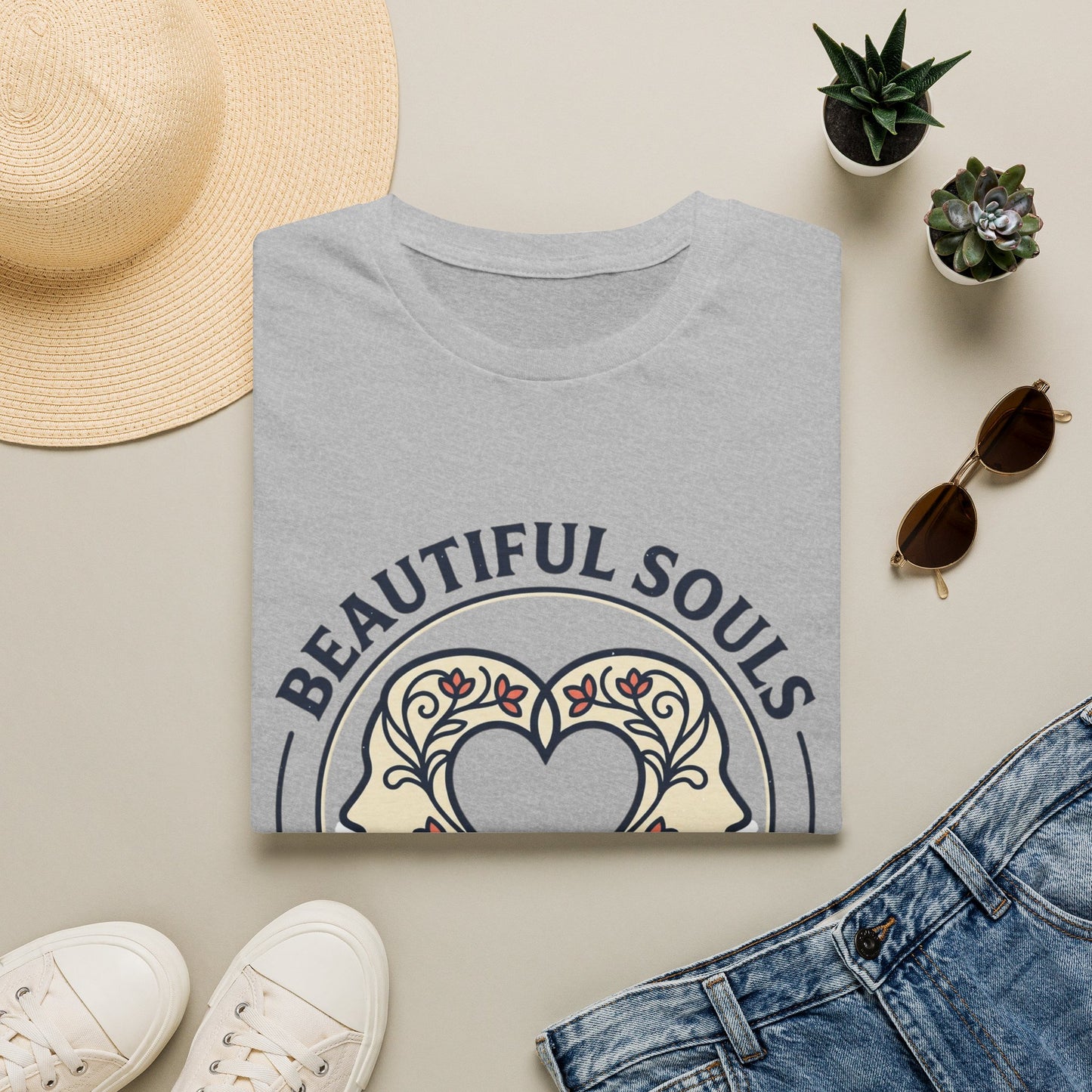 Beautiful Souls Graphic T-Shirt — "Beautiful Souls" Heart Floral Tee