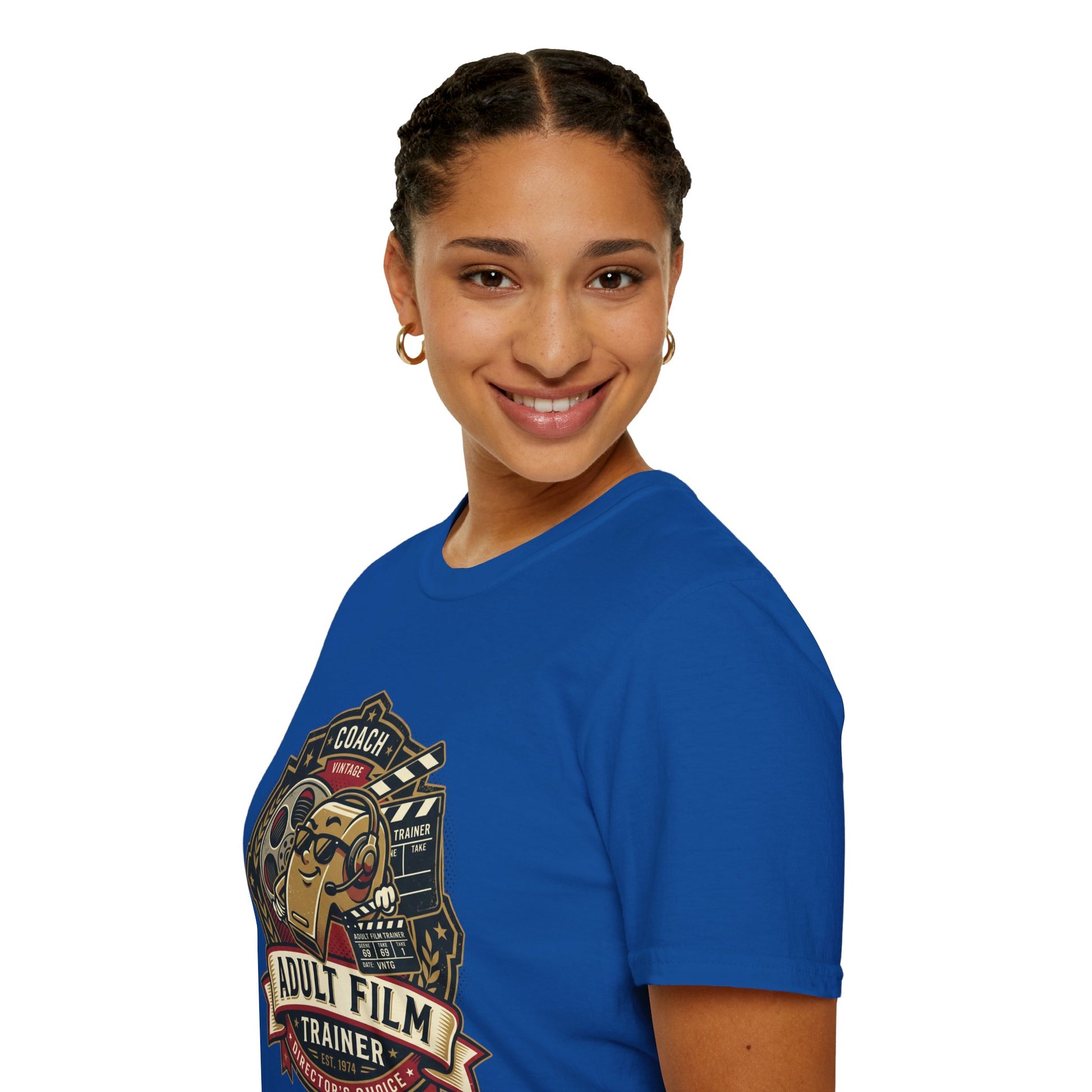 Adult Film Trainer T-Shirt — Vintage Director’s Coach Movie Reel Tee Printify