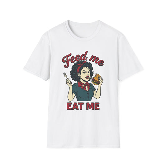 Feed Me Eat Me T-Shirt — Retro Pinup Burger Graphic Tee Printify