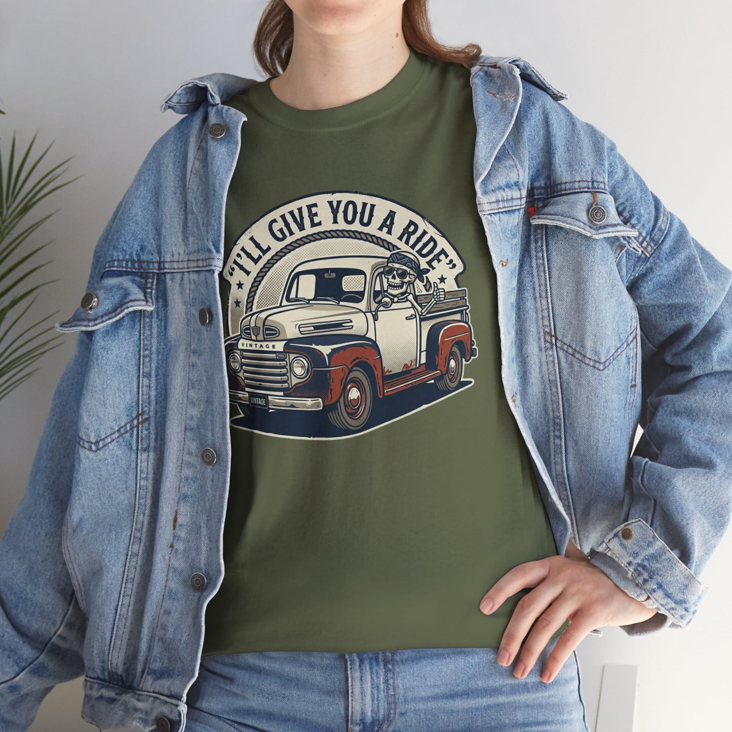 Vintage Pickup Truck T-Shirt — “I’ll Give You a Ride” Classic Retro Tee Printify
