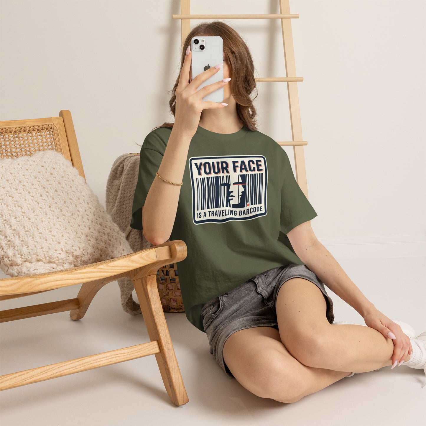 "Your Face Is a Traveling Barcode" Graphic Tee
