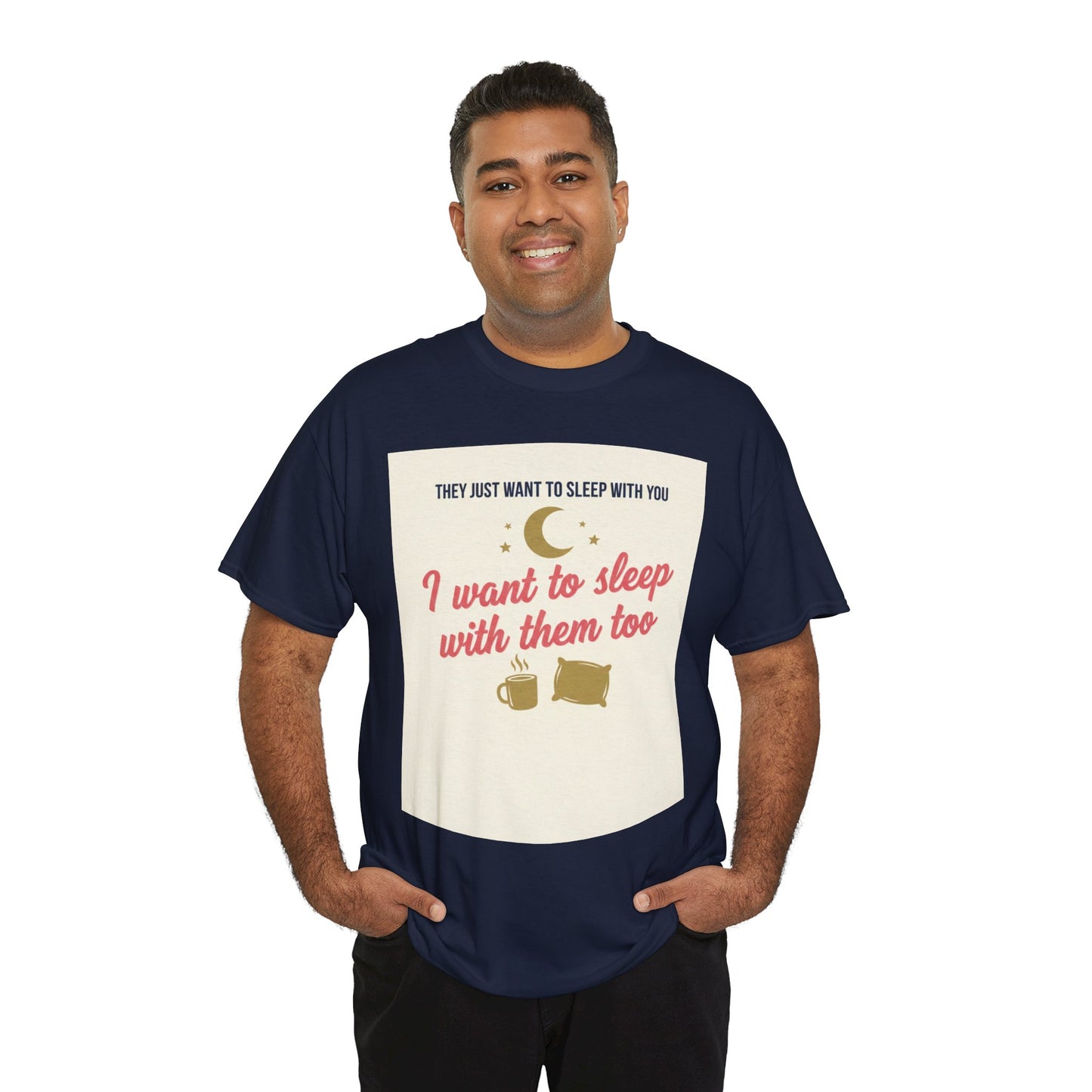 Sleepy Cats T-Shirt — "I Want to Sleep with Them Too" Cute Nighttime Pet Tee