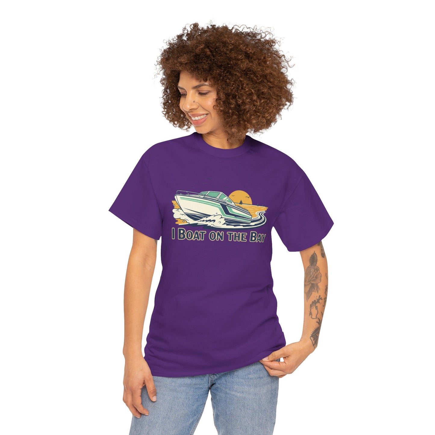 Boat on the Bay T-Shirt — Retro Motorboat Sunset Tee Printify