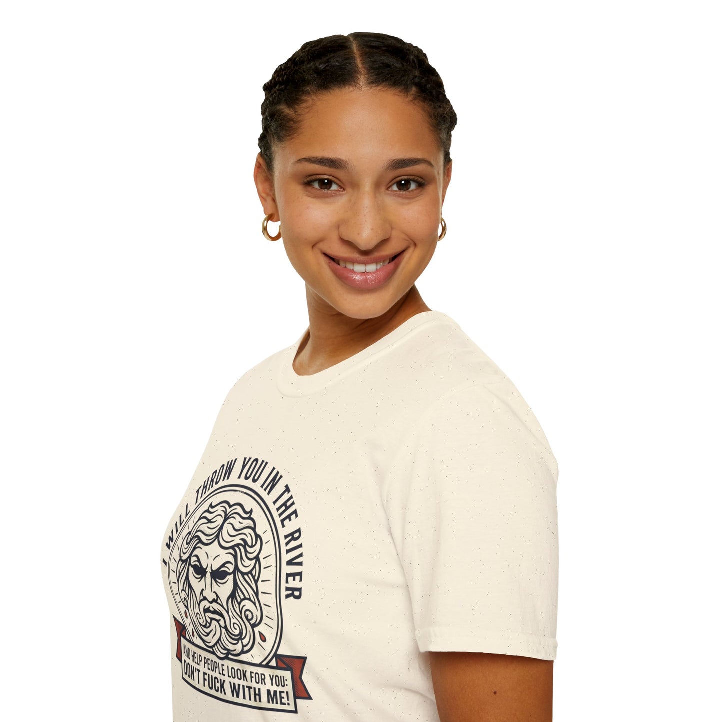 'I Will Throw You in the River' Bold Mythic Design-Graphic T-Shirt