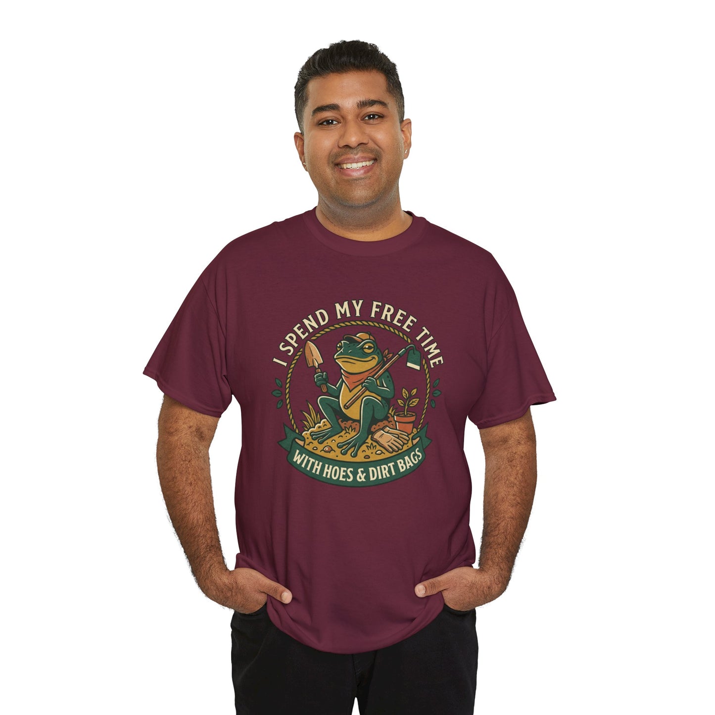 Gardening Frog T-Shirt — "I Spend My Free Time With Hoes & Dirt Bags" Funny Garden Tee