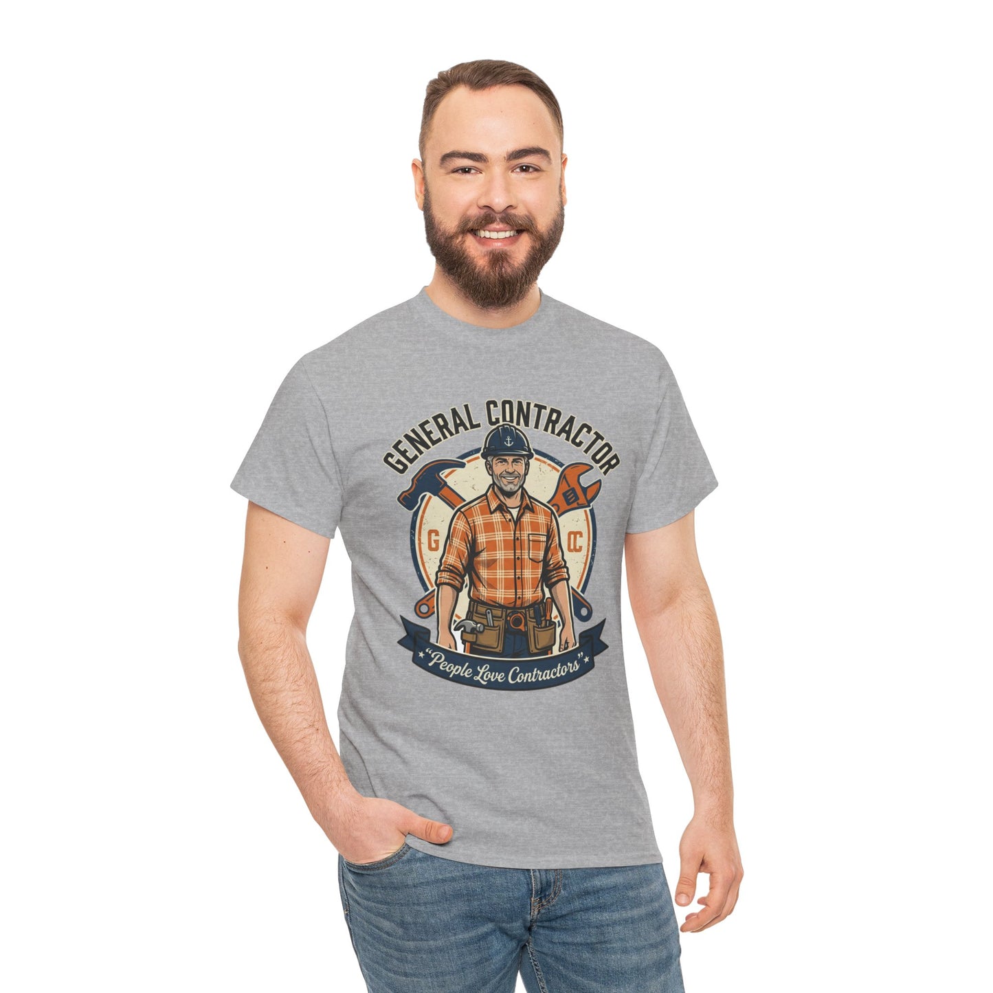 General Contractor T-Shirt — Vintage Construction Worker Logo Tee Printify