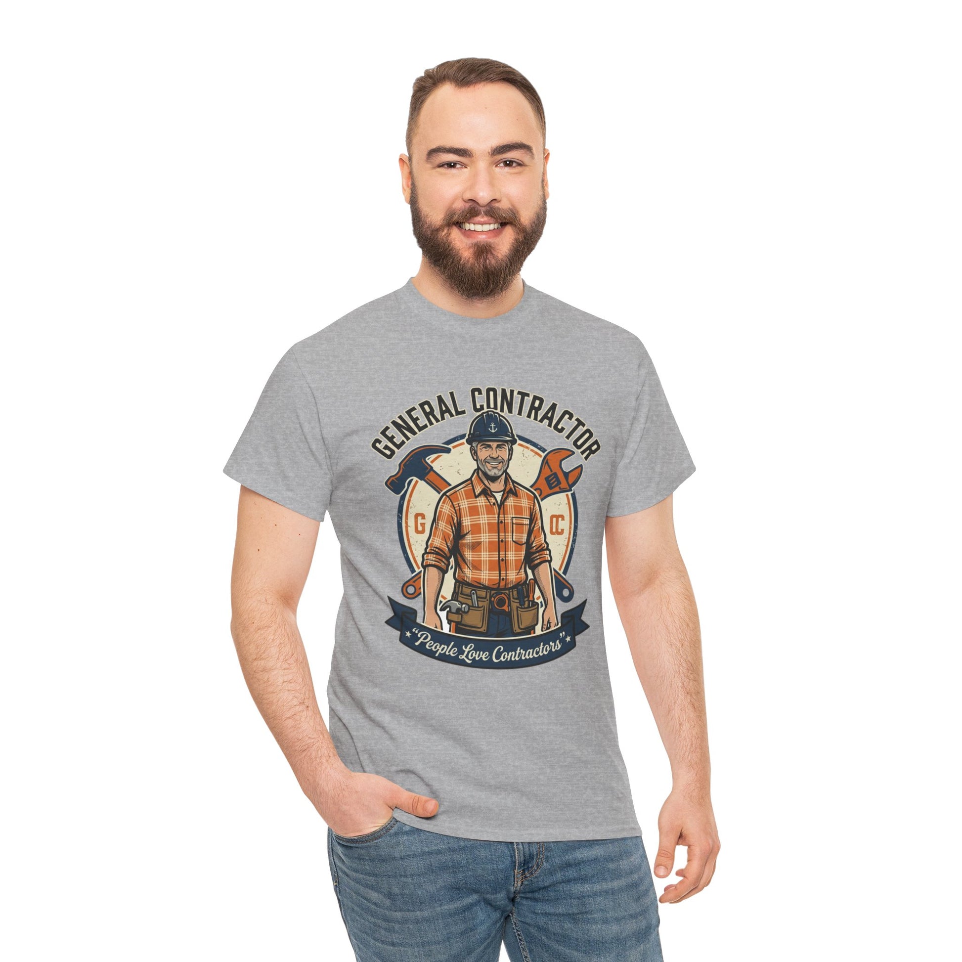 General Contractor T-Shirt — Vintage Construction Worker Logo Tee Printify