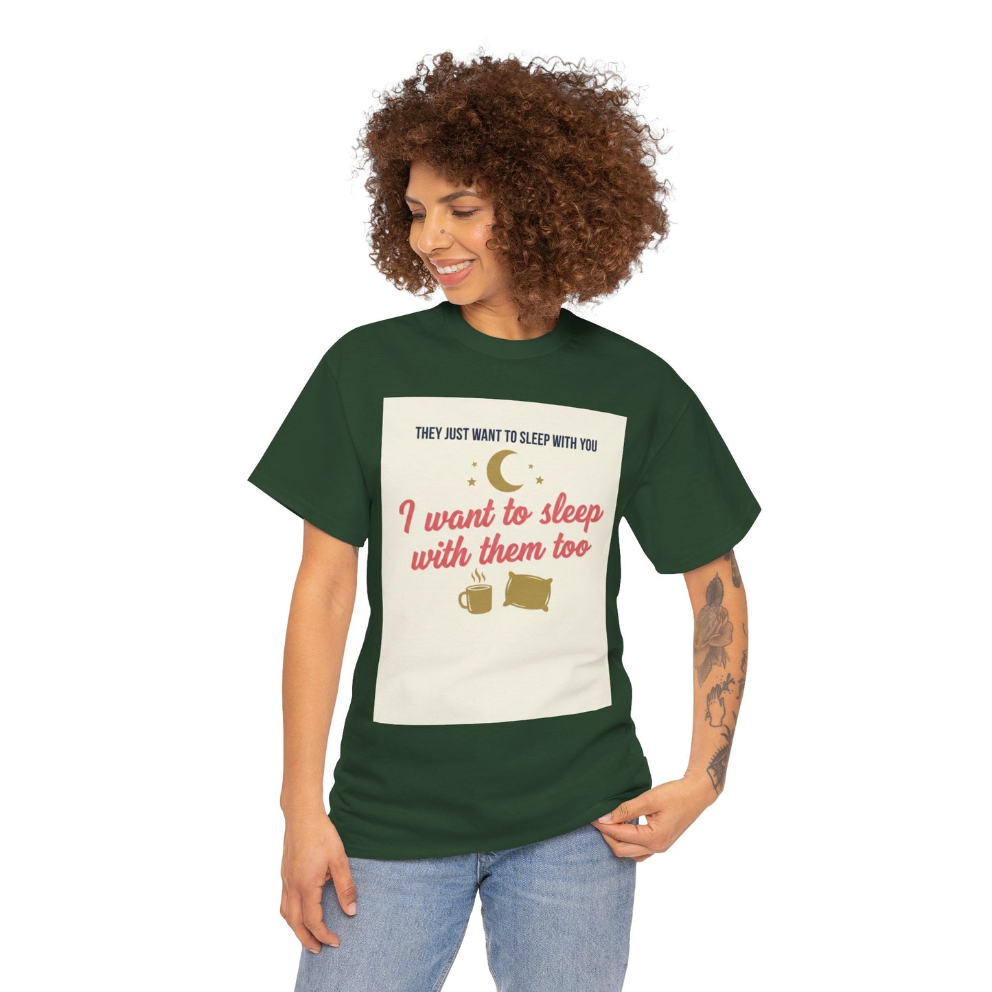 Sleepy Cats T-Shirt — "I Want to Sleep with Them Too" Cute Nighttime Pet Tee