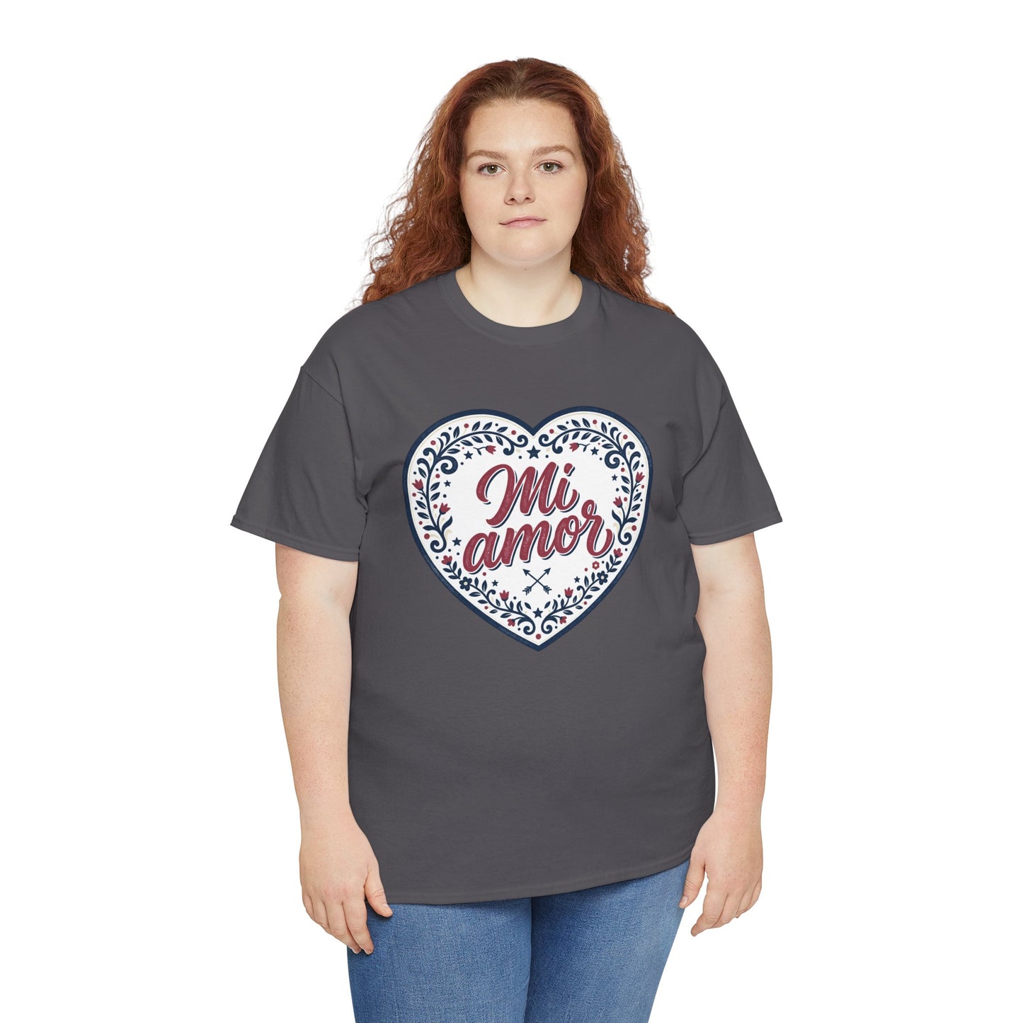 Mi Amor Heart T-Shirt — Romantic Floral Graphic Tee for Valentine’s Day